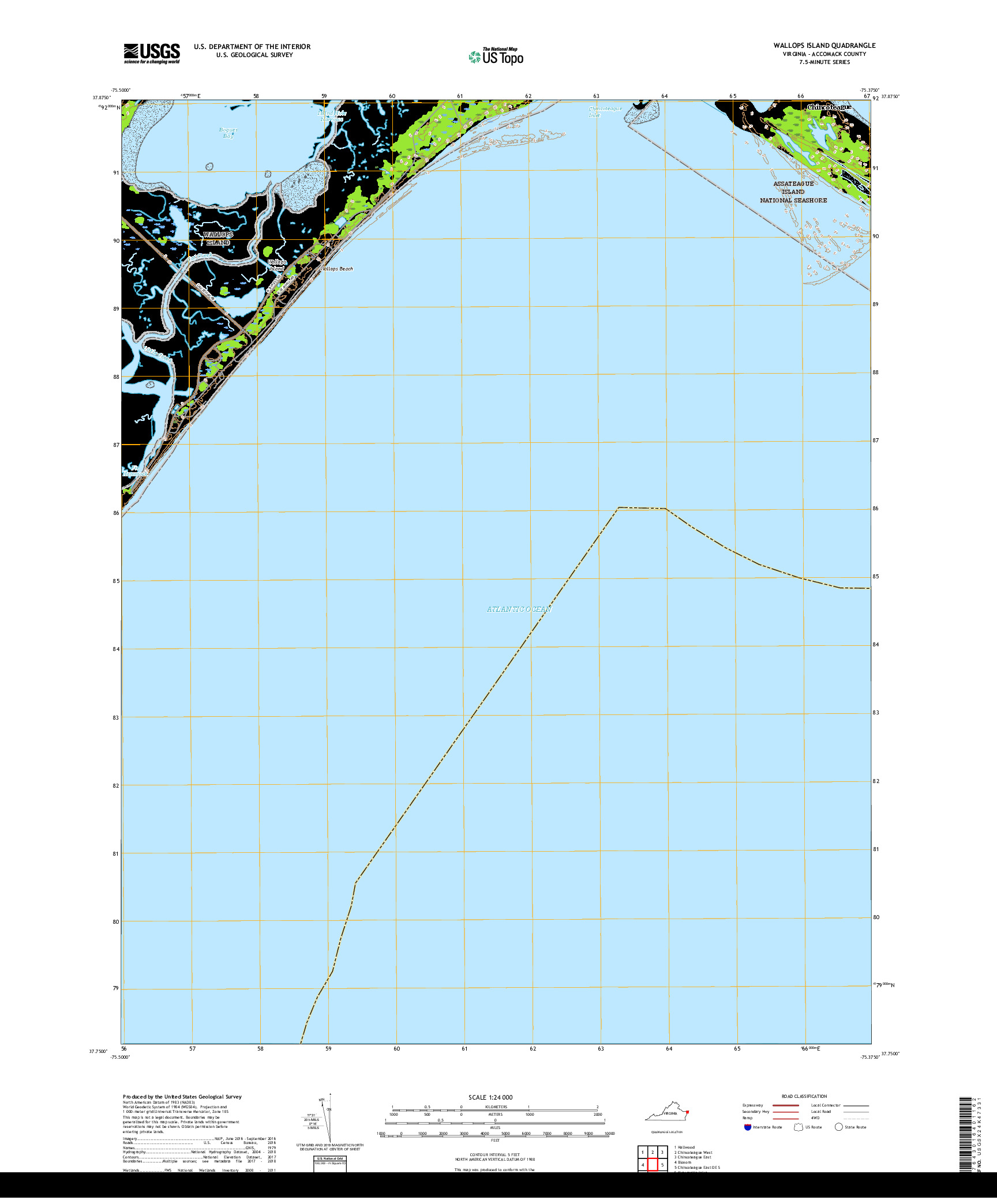 USGS US TOPO 7.5-MINUTE MAP FOR WALLOPS ISLAND, VA 2019