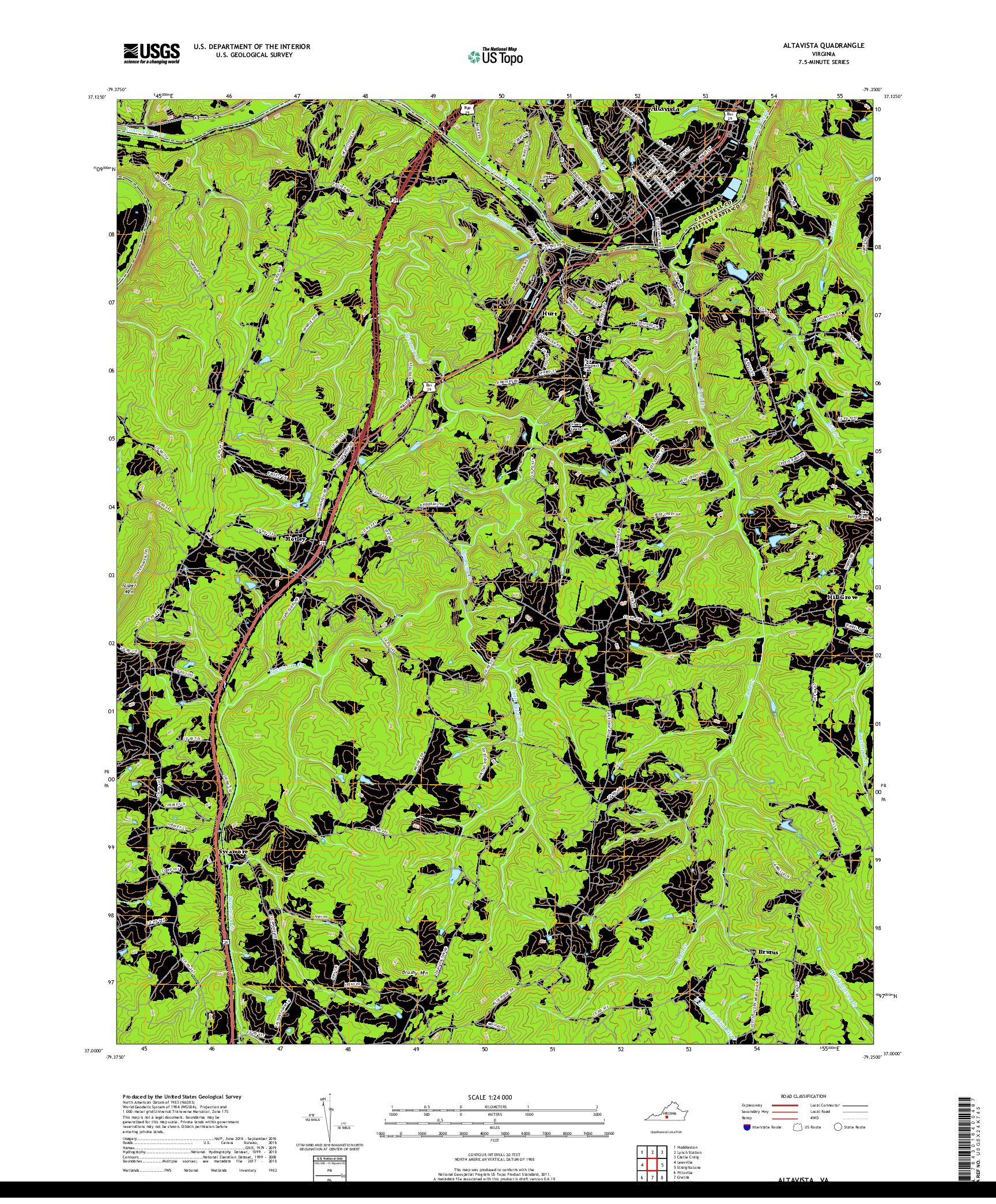 USGS US TOPO 7.5-MINUTE MAP FOR ALTAVISTA, VA 2019