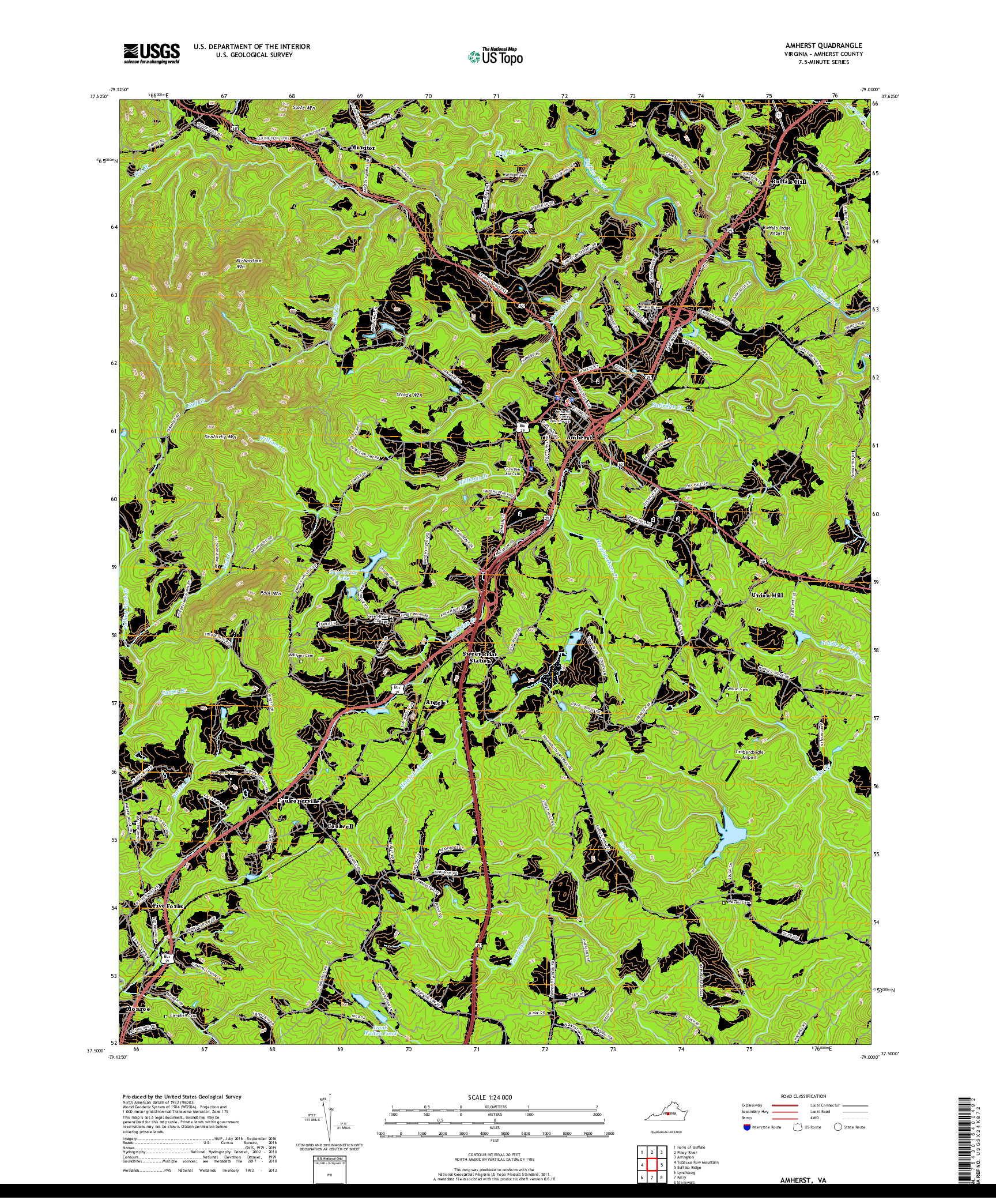 USGS US TOPO 7.5-MINUTE MAP FOR AMHERST, VA 2019