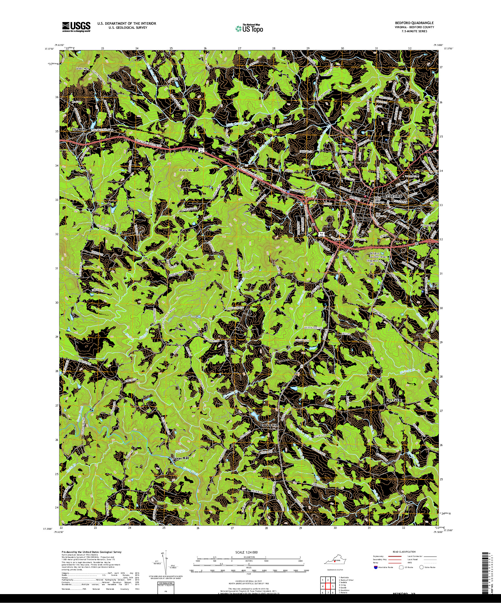 USGS US TOPO 7.5-MINUTE MAP FOR BEDFORD, VA 2019