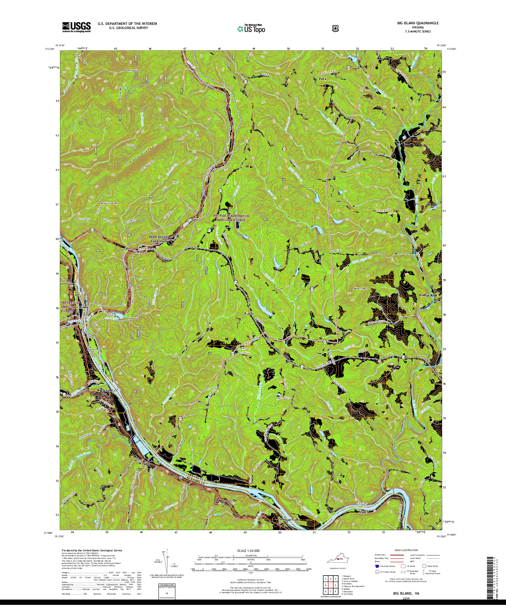 USGS US TOPO 7.5-MINUTE MAP FOR BIG ISLAND, VA 2019