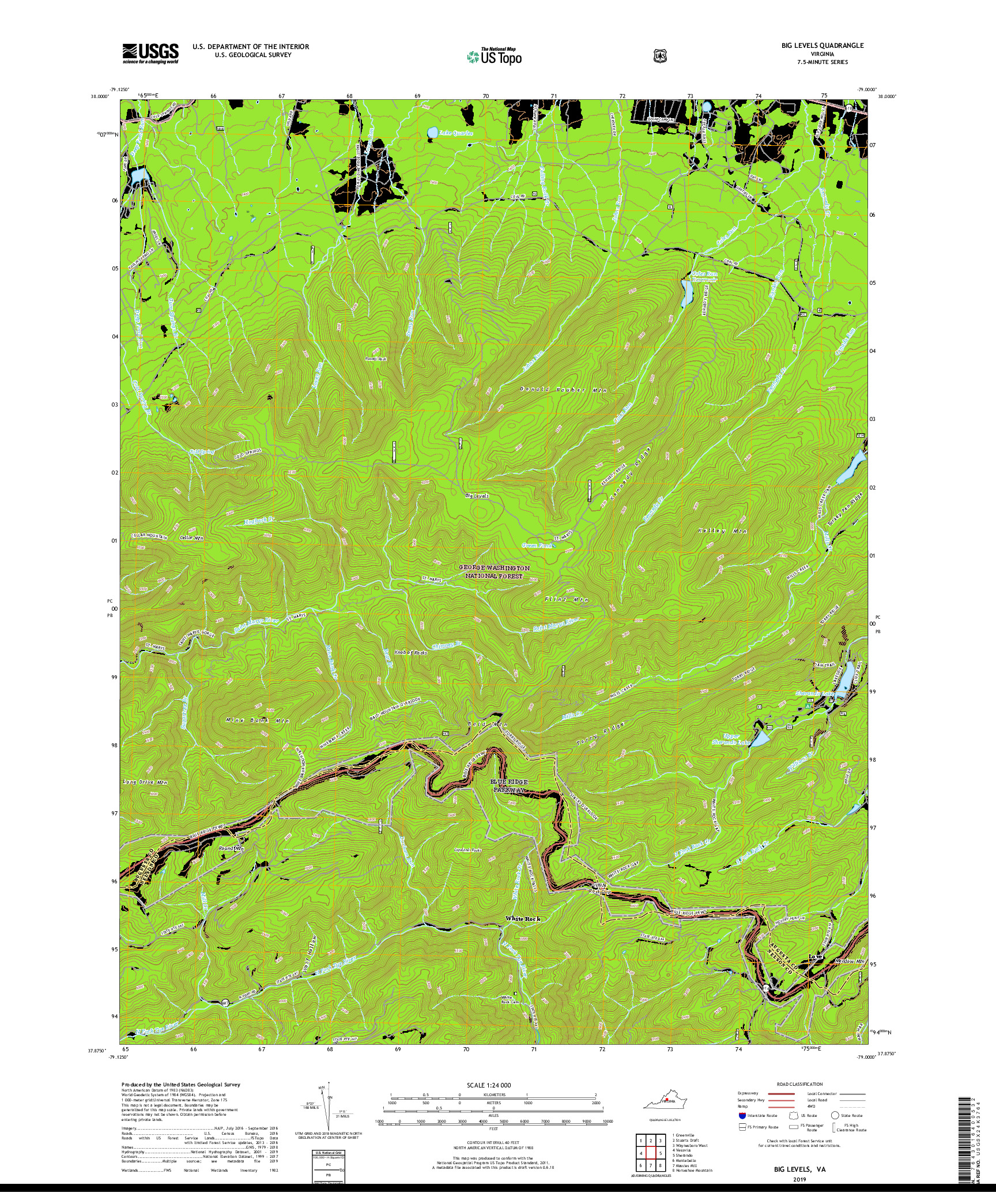 USGS US TOPO 7.5-MINUTE MAP FOR BIG LEVELS, VA 2019