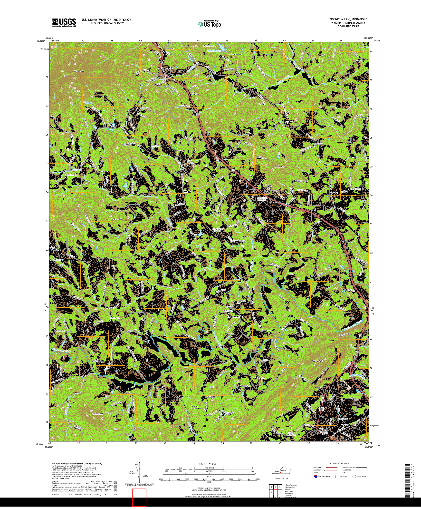 USGS US TOPO 7.5-MINUTE MAP FOR BOONES MILL, VA 2019