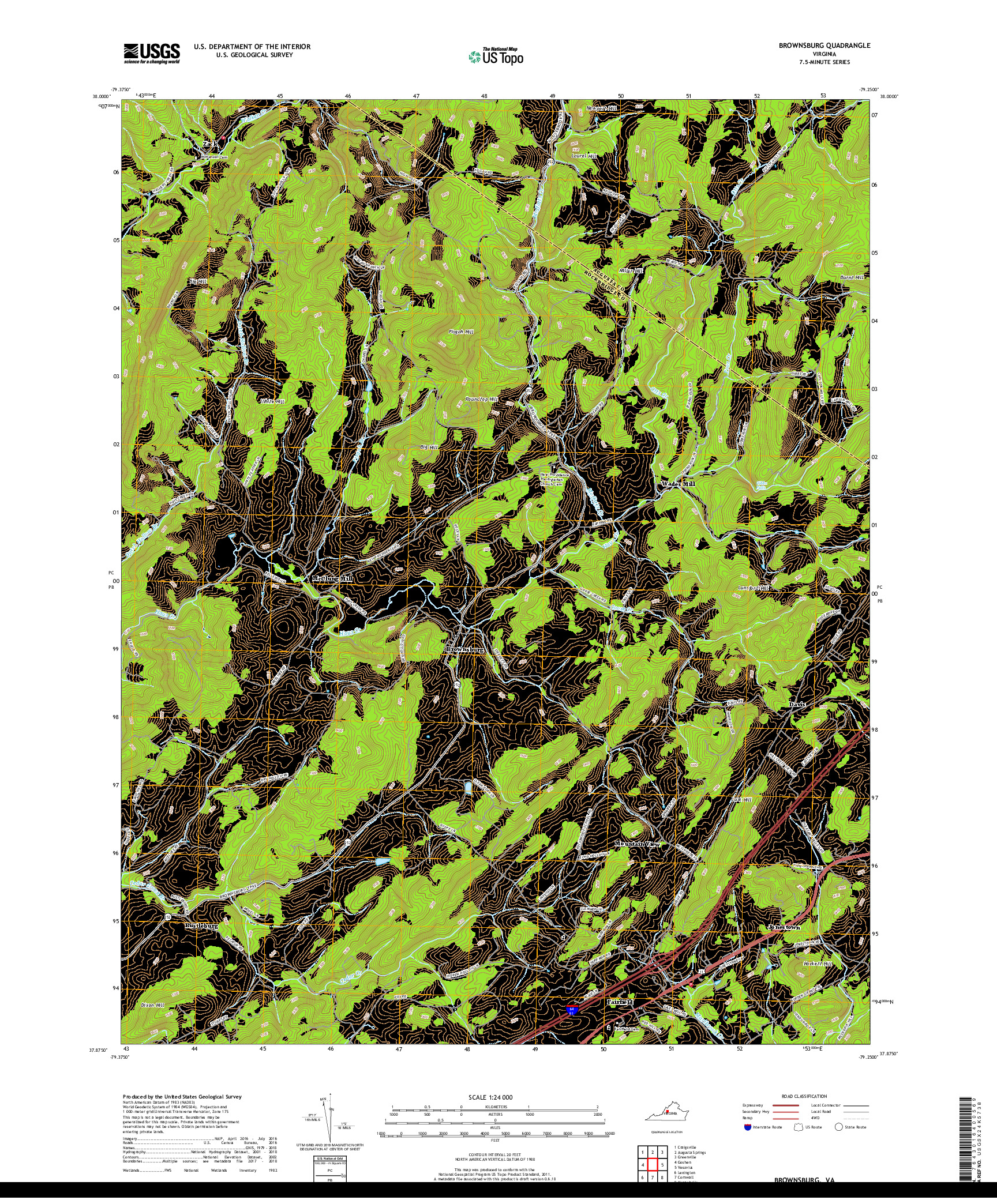 USGS US TOPO 7.5-MINUTE MAP FOR BROWNSBURG, VA 2019