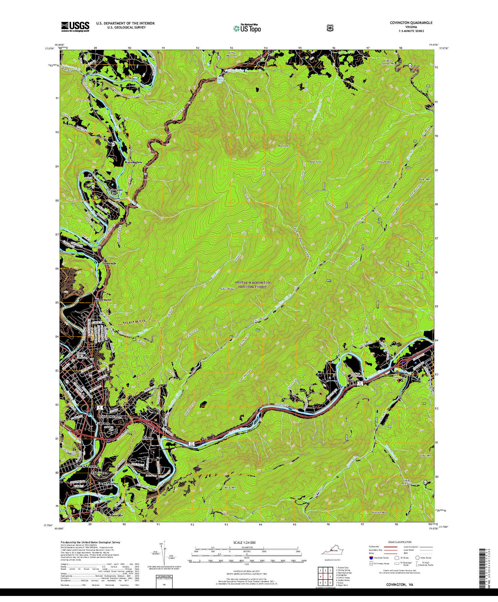 USGS US TOPO 7.5-MINUTE MAP FOR COVINGTON, VA 2019