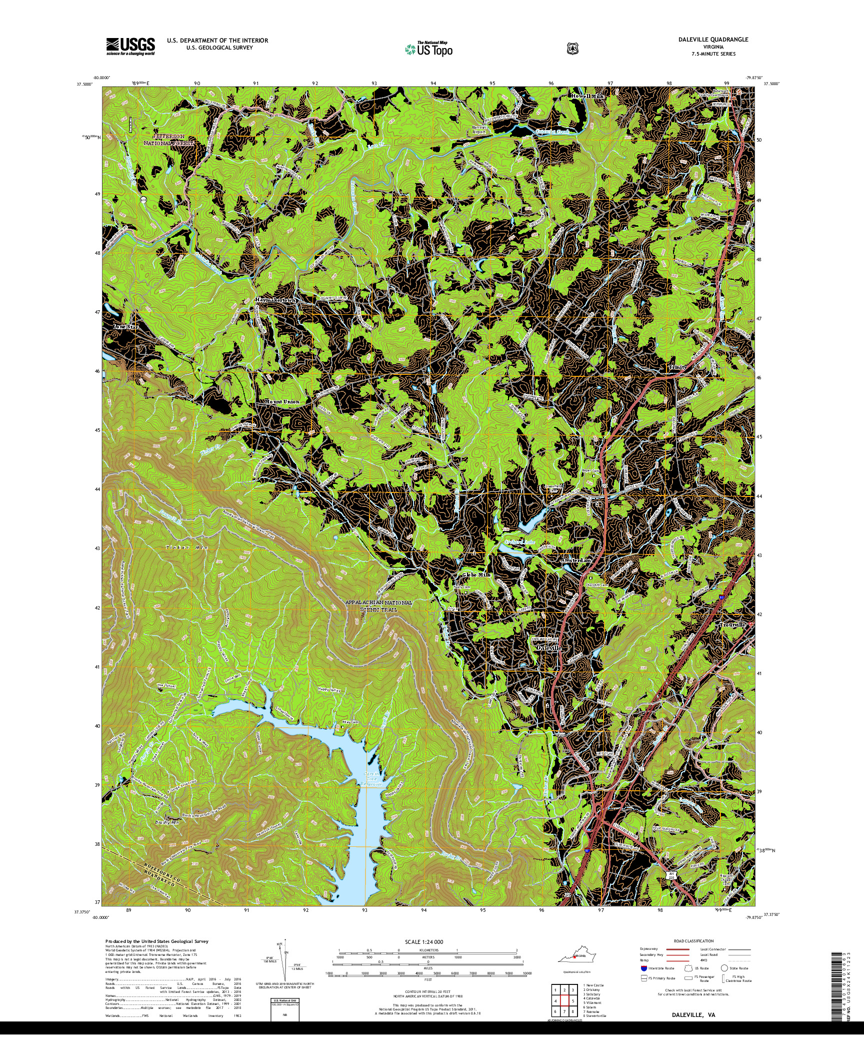 USGS US TOPO 7.5-MINUTE MAP FOR DALEVILLE, VA 2019