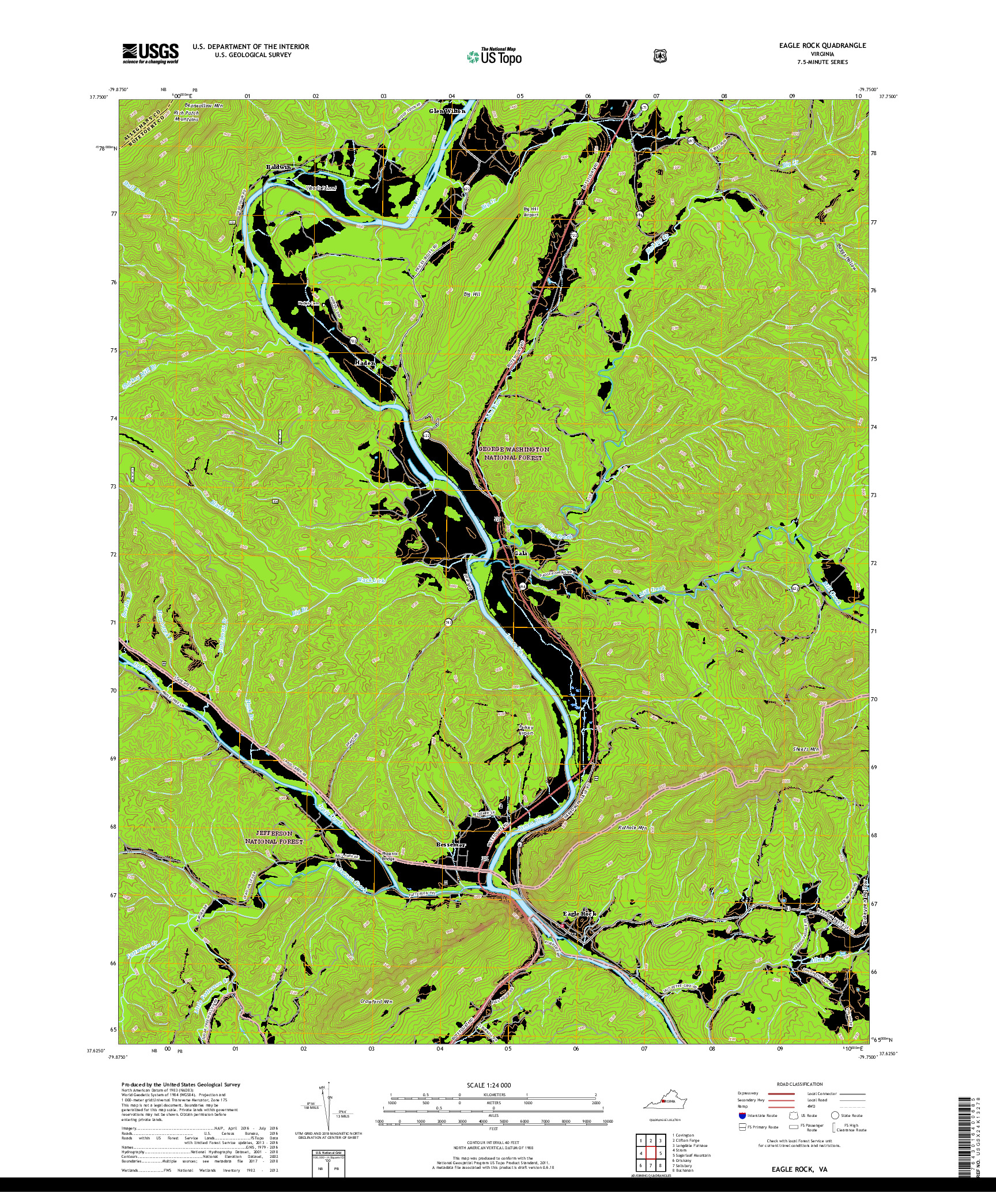 USGS US TOPO 7.5-MINUTE MAP FOR EAGLE ROCK, VA 2019