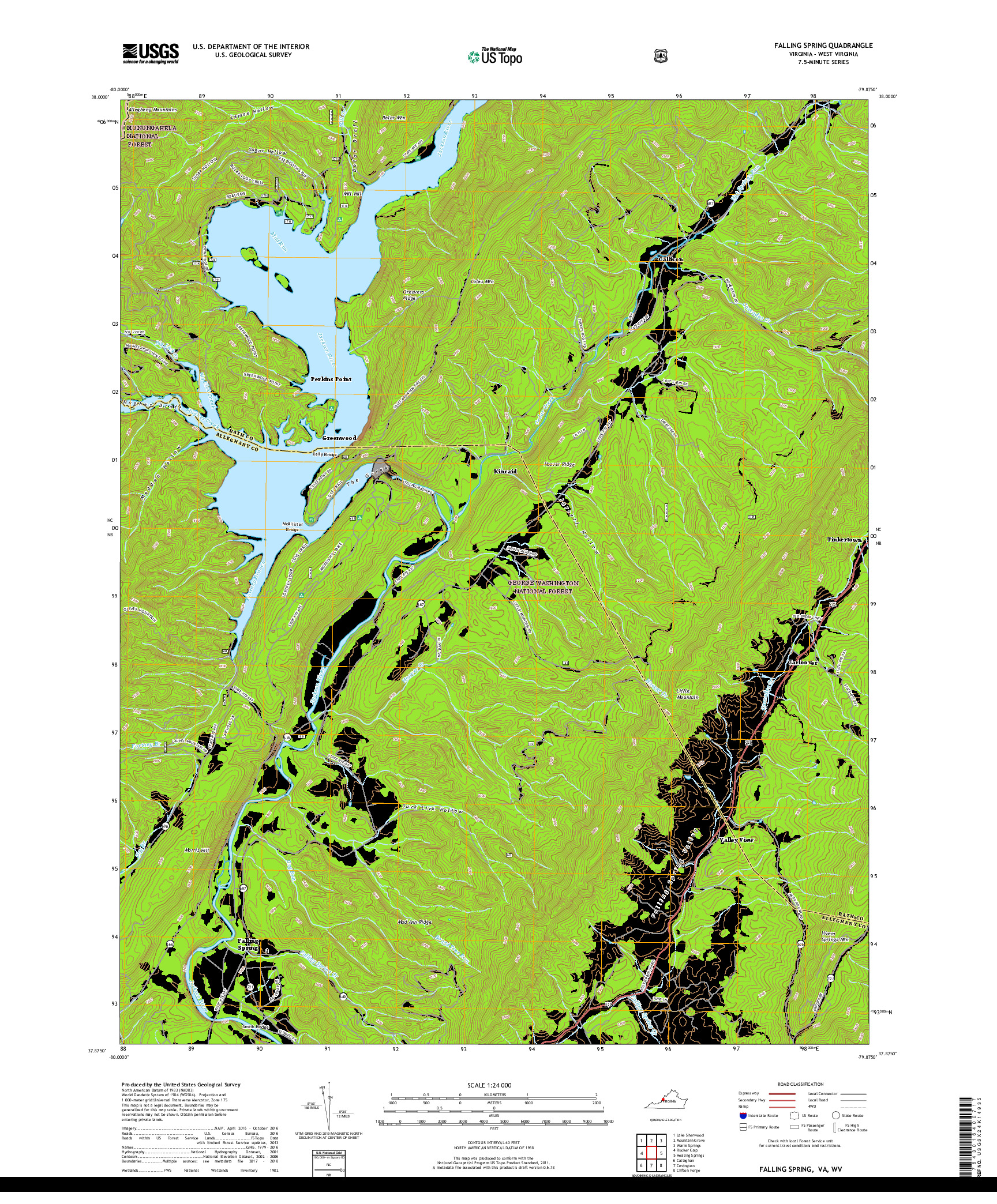 USGS US TOPO 7.5-MINUTE MAP FOR FALLING SPRING, VA,WV 2019