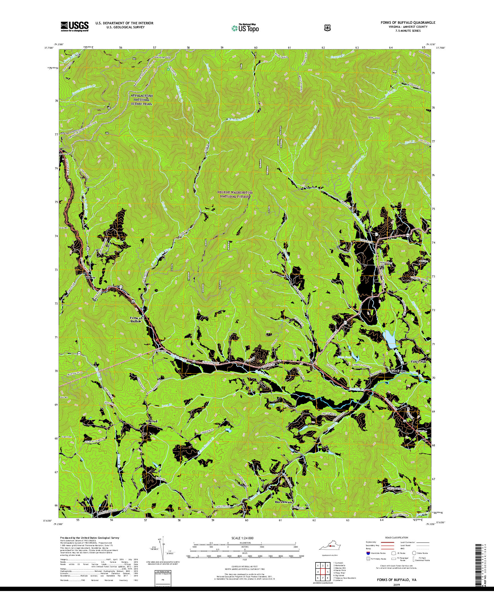 USGS US TOPO 7.5-MINUTE MAP FOR FORKS OF BUFFALO, VA 2019