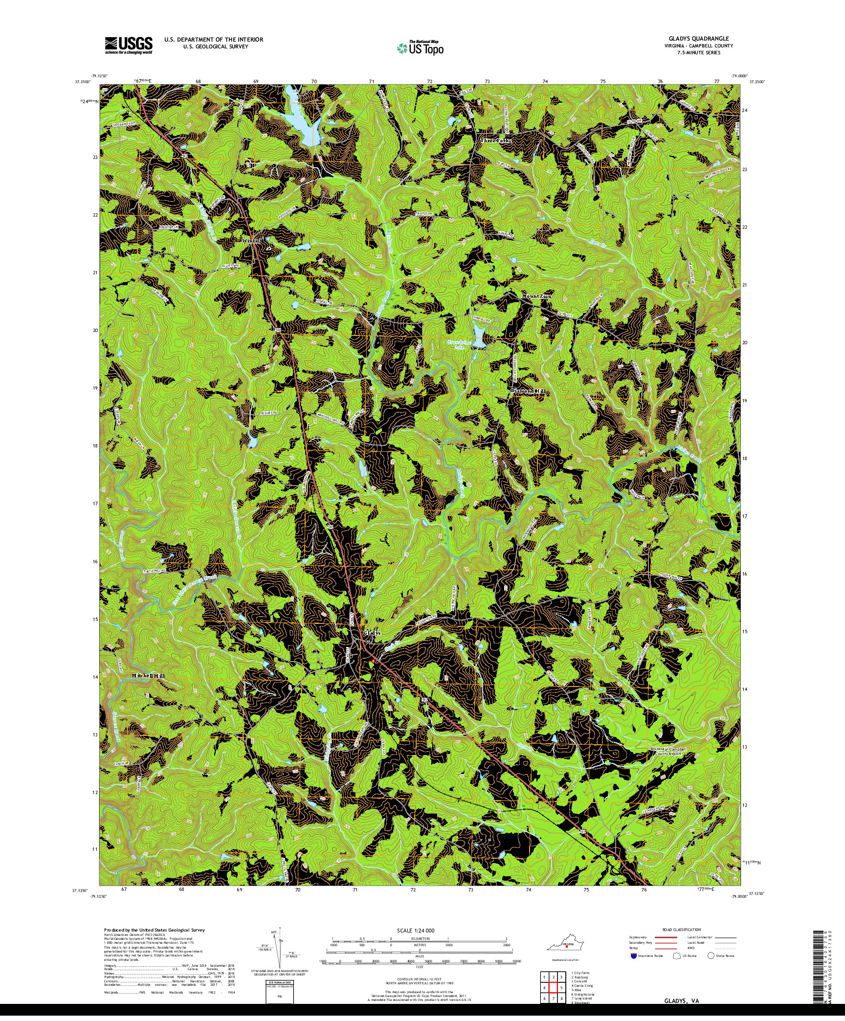 USGS US TOPO 7.5-MINUTE MAP FOR GLADYS, VA 2019