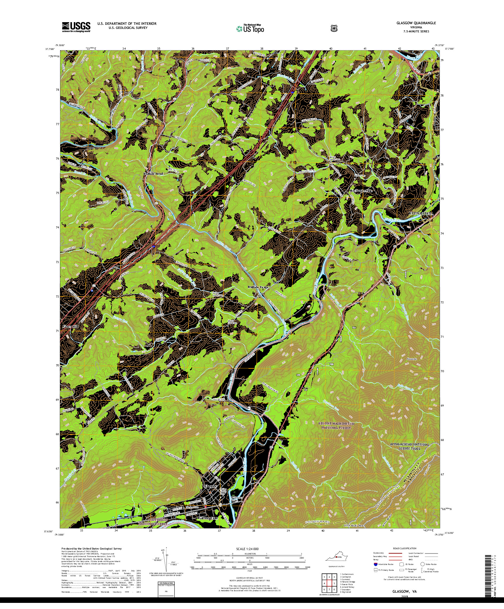 USGS US TOPO 7.5-MINUTE MAP FOR GLASGOW, VA 2019