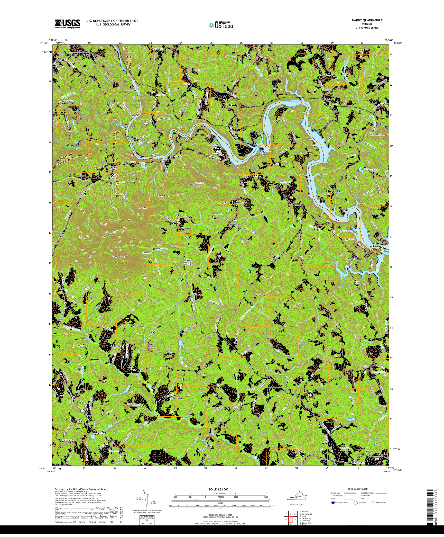 USGS US TOPO 7.5-MINUTE MAP FOR HARDY, VA 2019