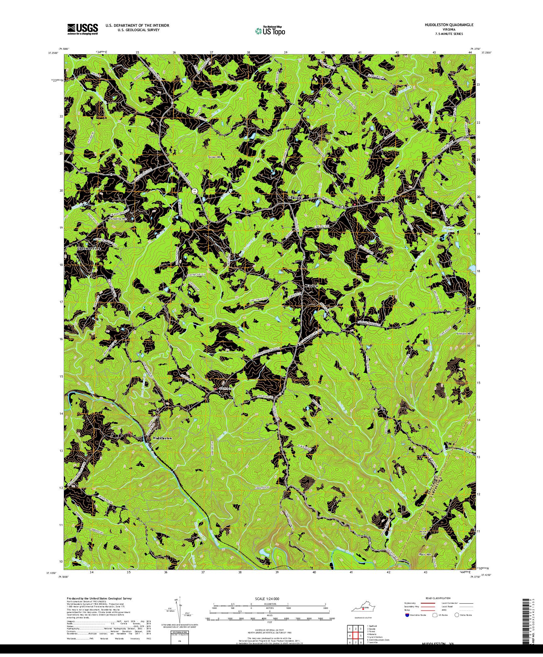 USGS US TOPO 7.5-MINUTE MAP FOR HUDDLESTON, VA 2019