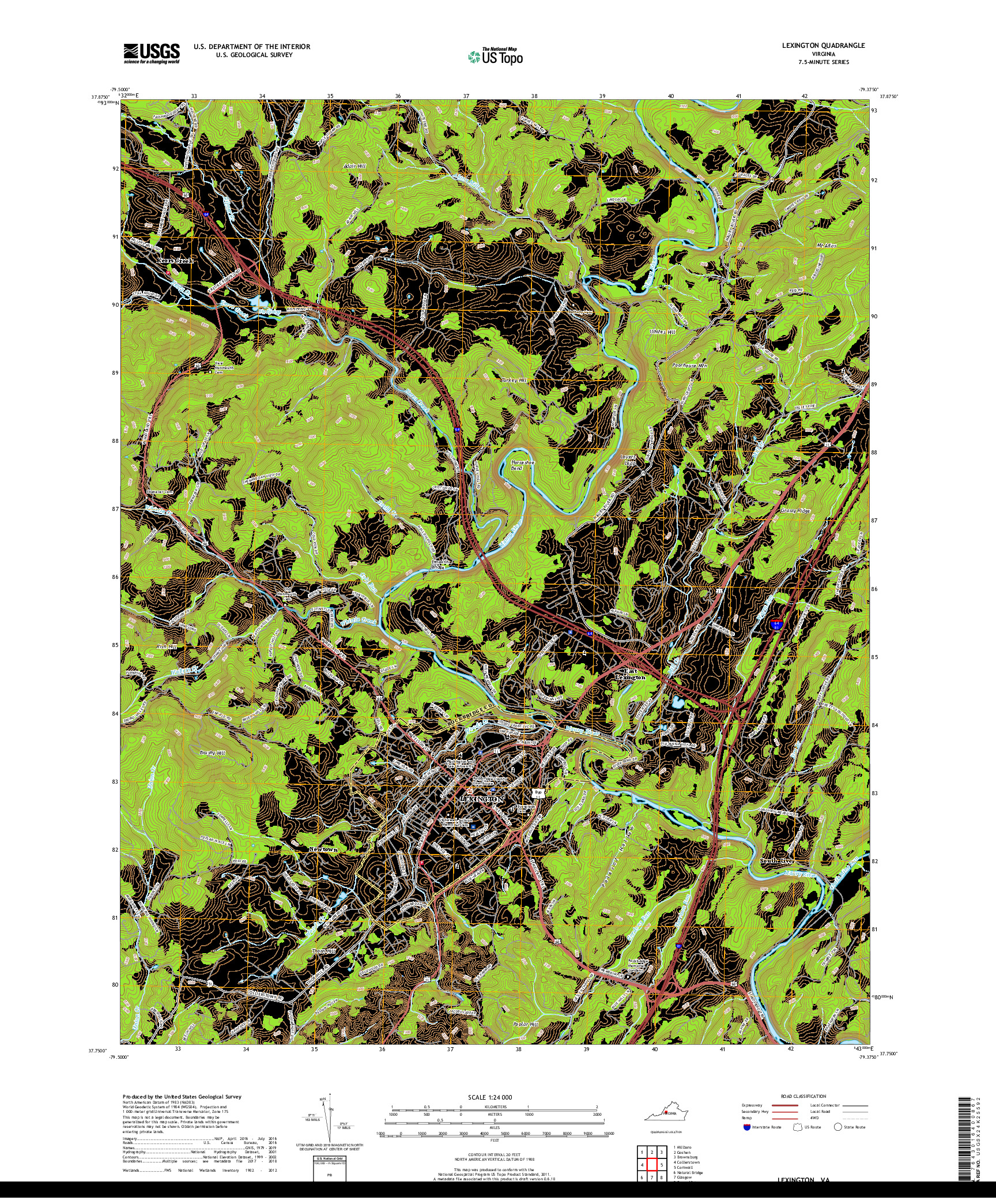 USGS US TOPO 7.5-MINUTE MAP FOR LEXINGTON, VA 2019