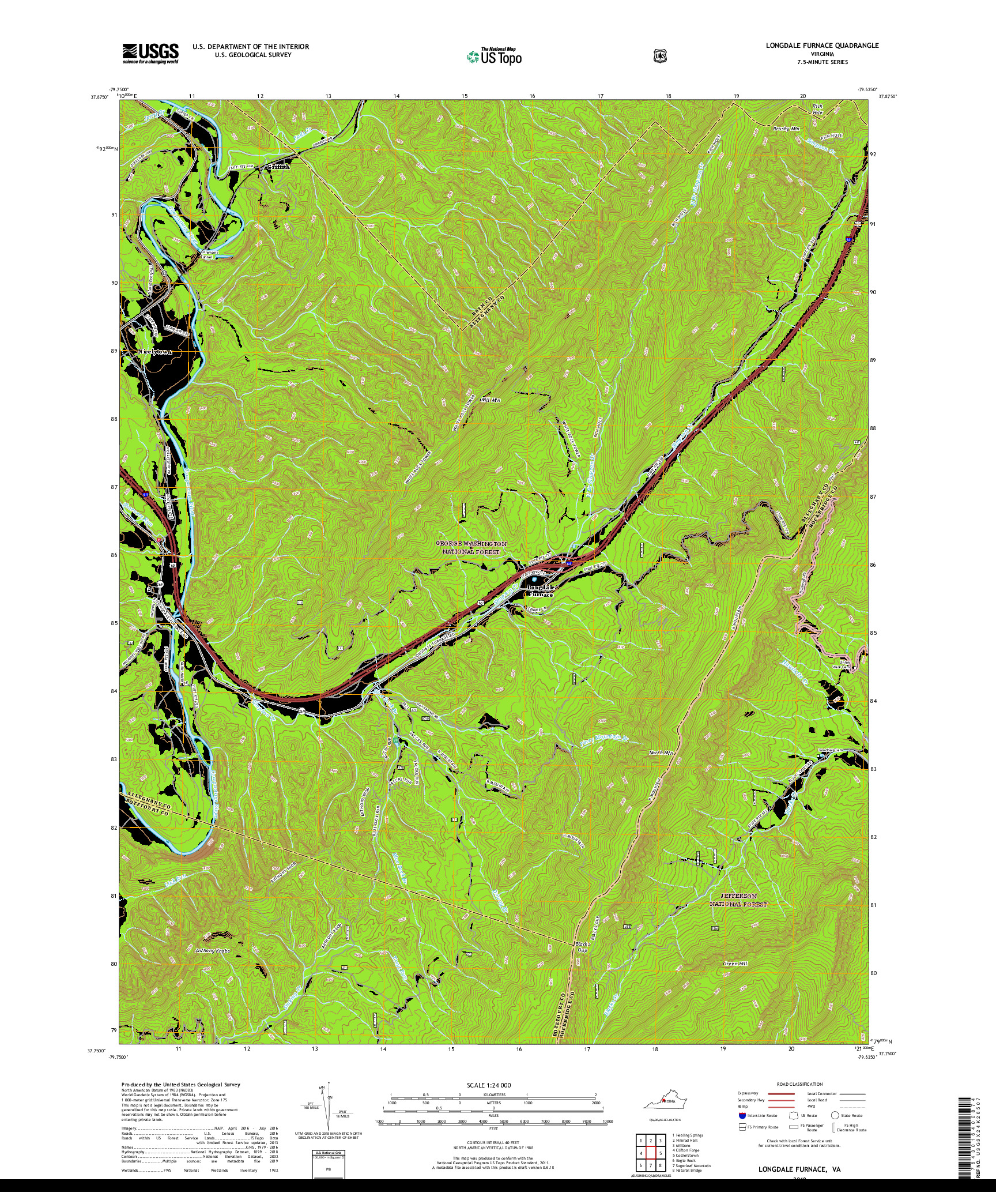 USGS US TOPO 7.5-MINUTE MAP FOR LONGDALE FURNACE, VA 2019