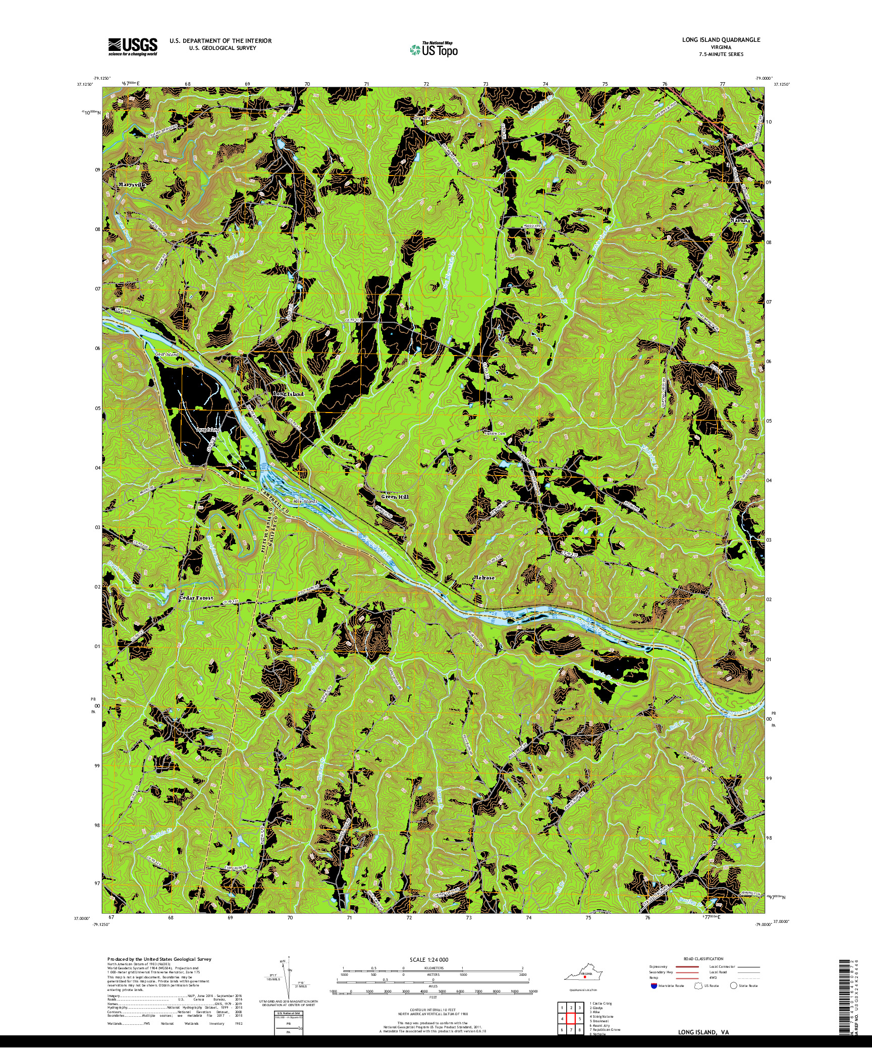 USGS US TOPO 7.5-MINUTE MAP FOR LONG ISLAND, VA 2019