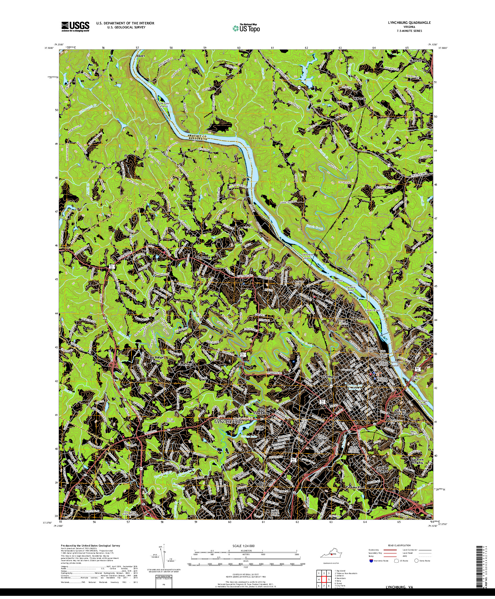 USGS US TOPO 7.5-MINUTE MAP FOR LYNCHBURG, VA 2019