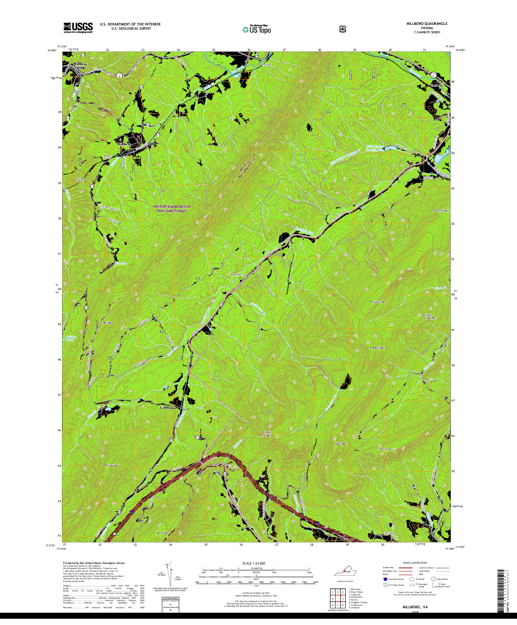 USGS US TOPO 7.5-MINUTE MAP FOR MILLBORO, VA 2019