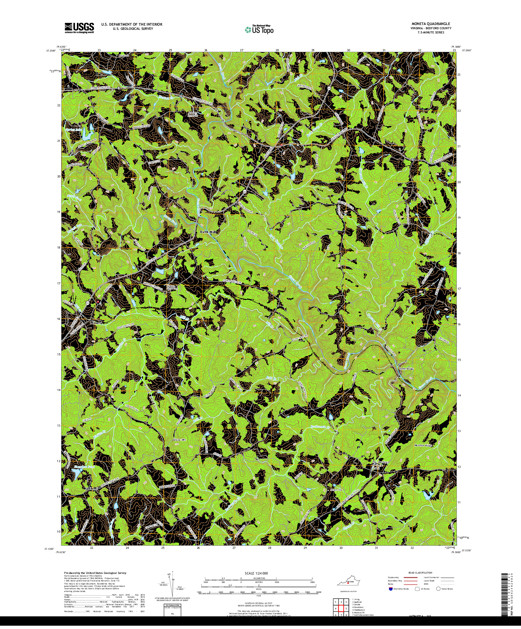 USGS US TOPO 7.5-MINUTE MAP FOR MONETA, VA 2019