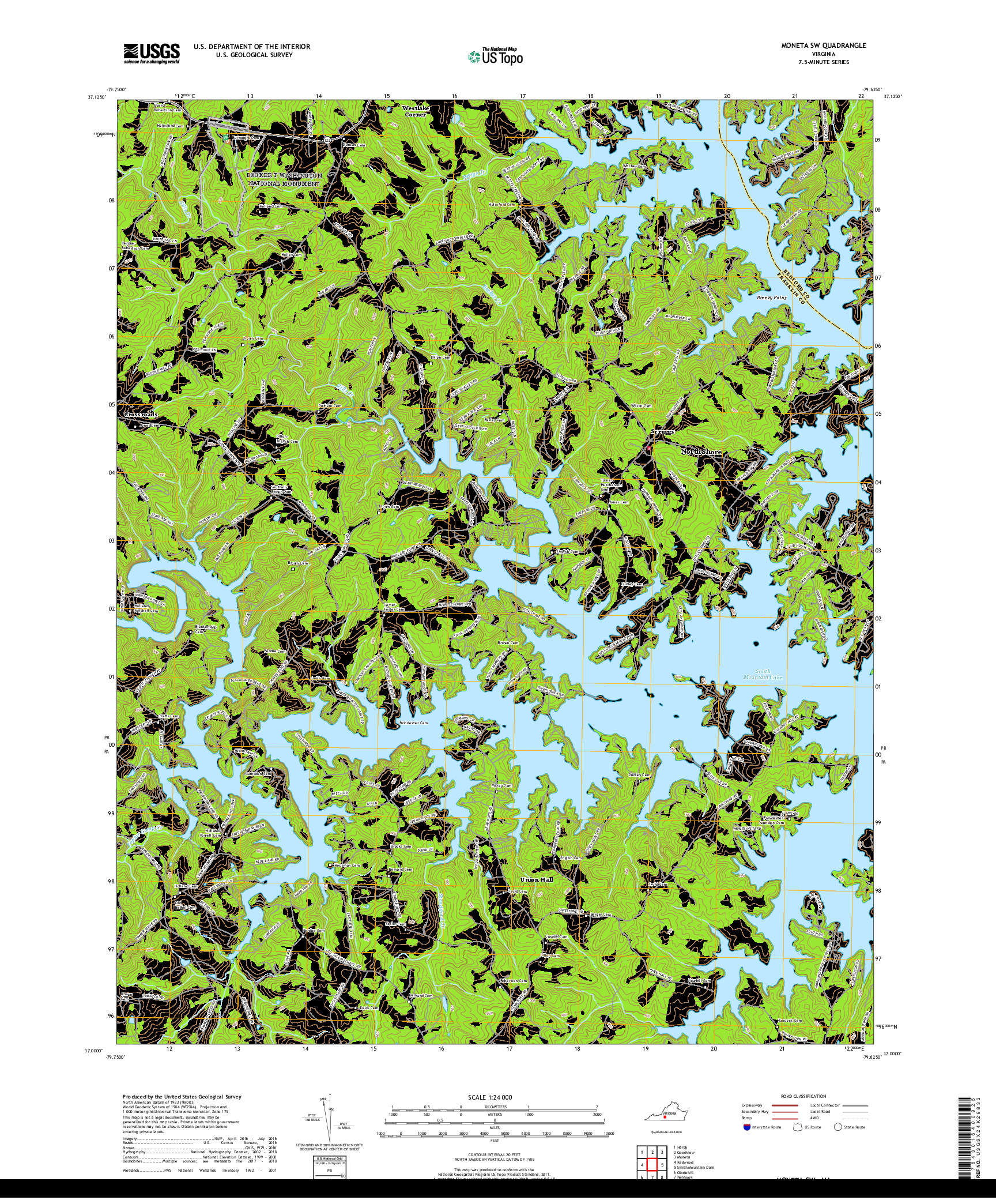 USGS US TOPO 7.5-MINUTE MAP FOR MONETA SW, VA 2019