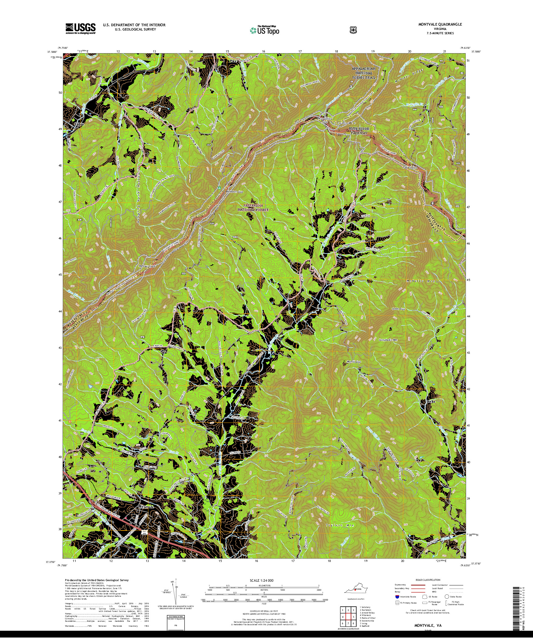 USGS US TOPO 7.5-MINUTE MAP FOR MONTVALE, VA 2019