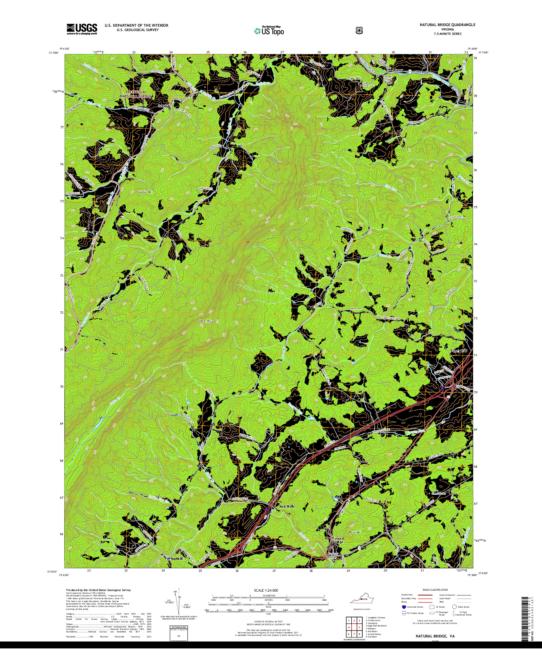 USGS US TOPO 7.5-MINUTE MAP FOR NATURAL BRIDGE, VA 2019