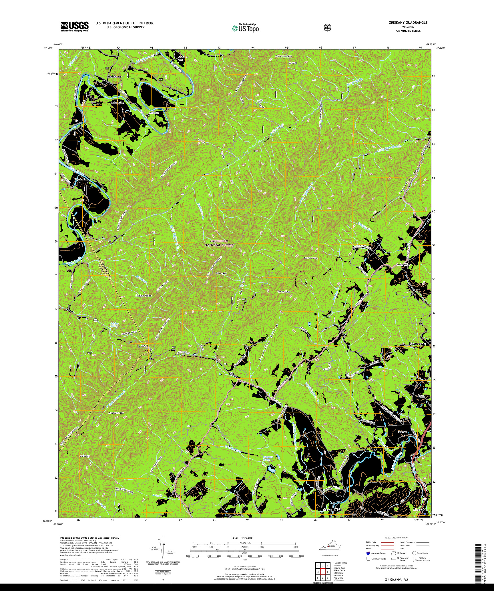 USGS US TOPO 7.5-MINUTE MAP FOR ORISKANY, VA 2019