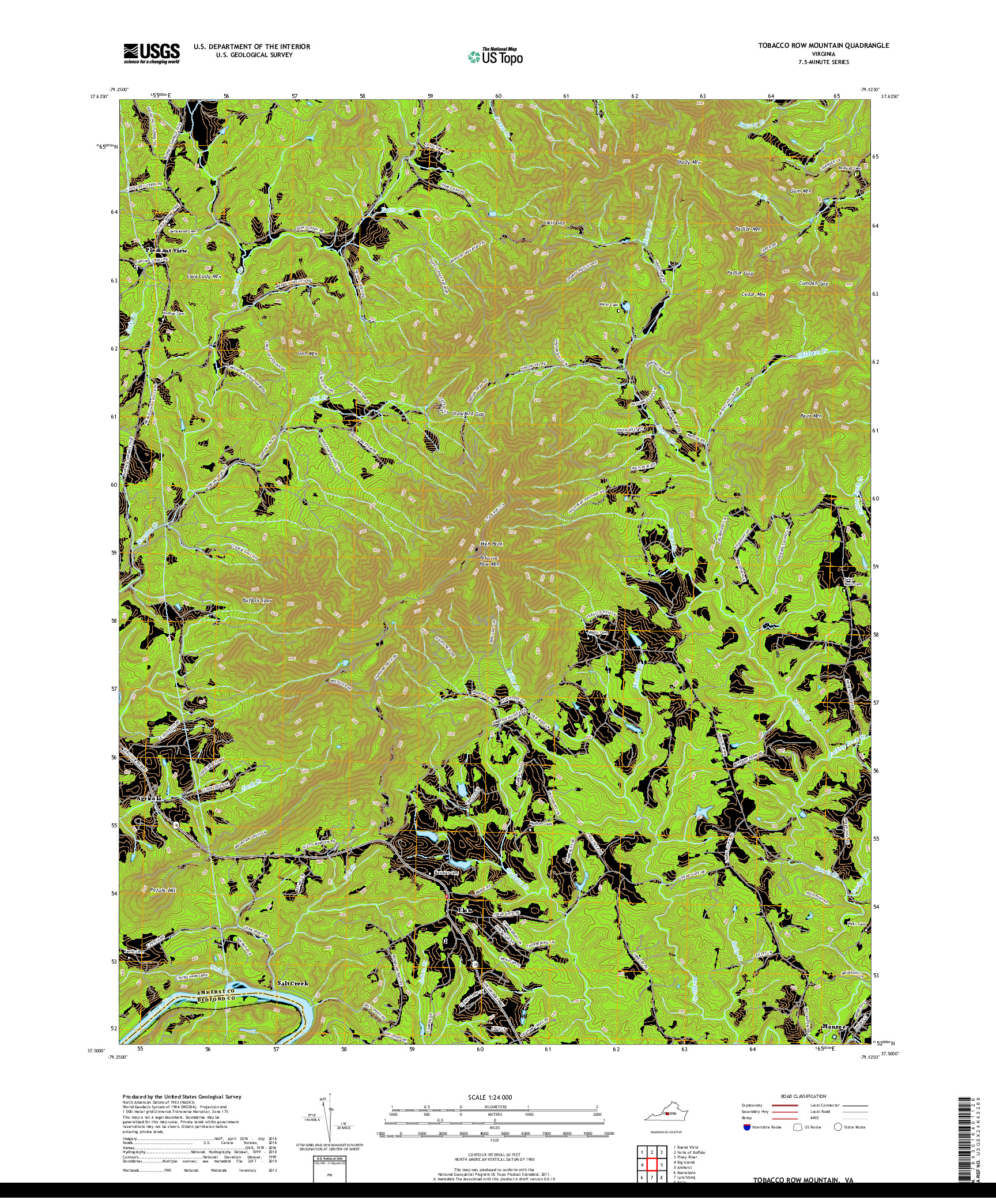 USGS US TOPO 7.5-MINUTE MAP FOR TOBACCO ROW MOUNTAIN, VA 2019