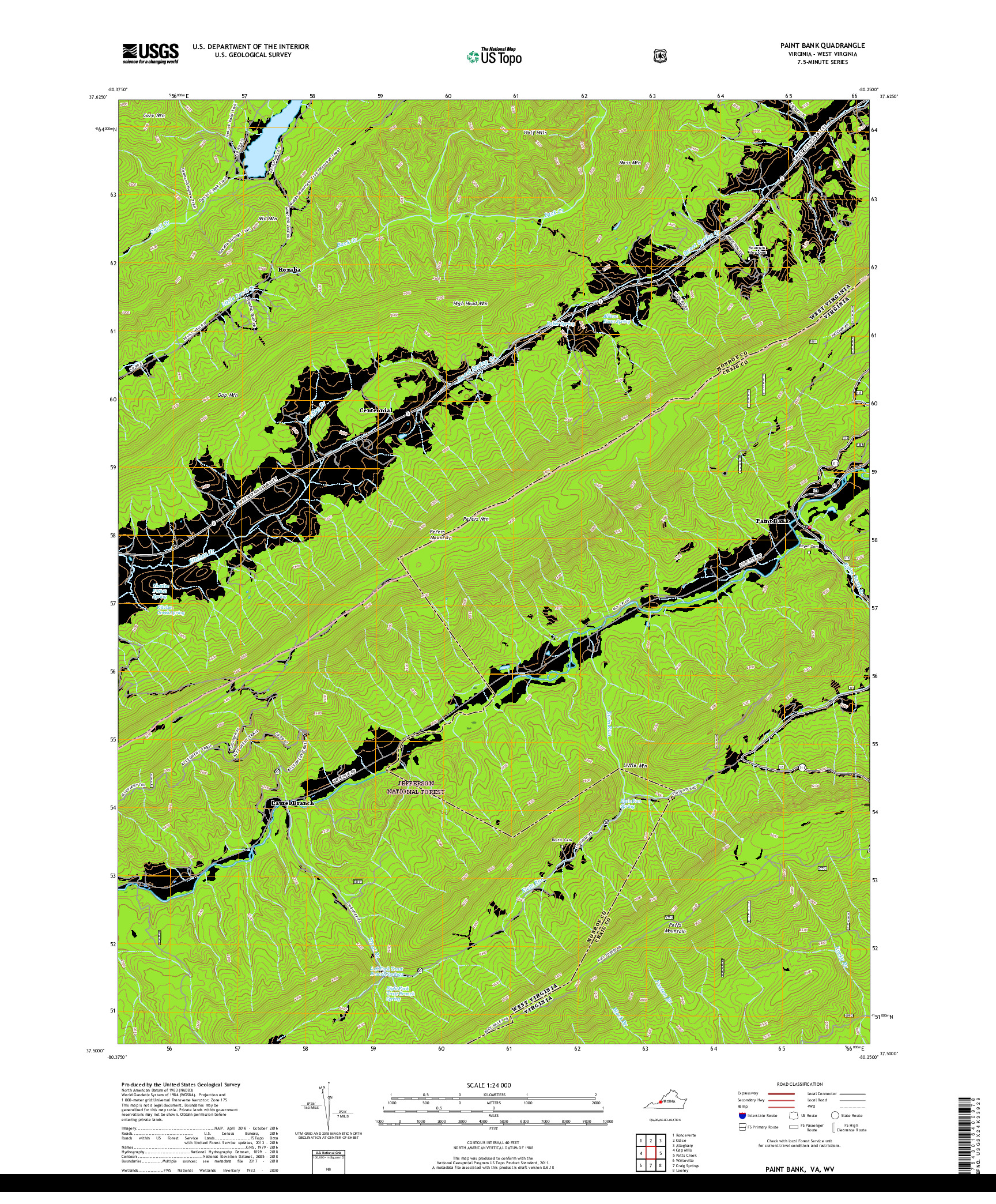 USGS US TOPO 7.5-MINUTE MAP FOR PAINT BANK, VA,WV 2019