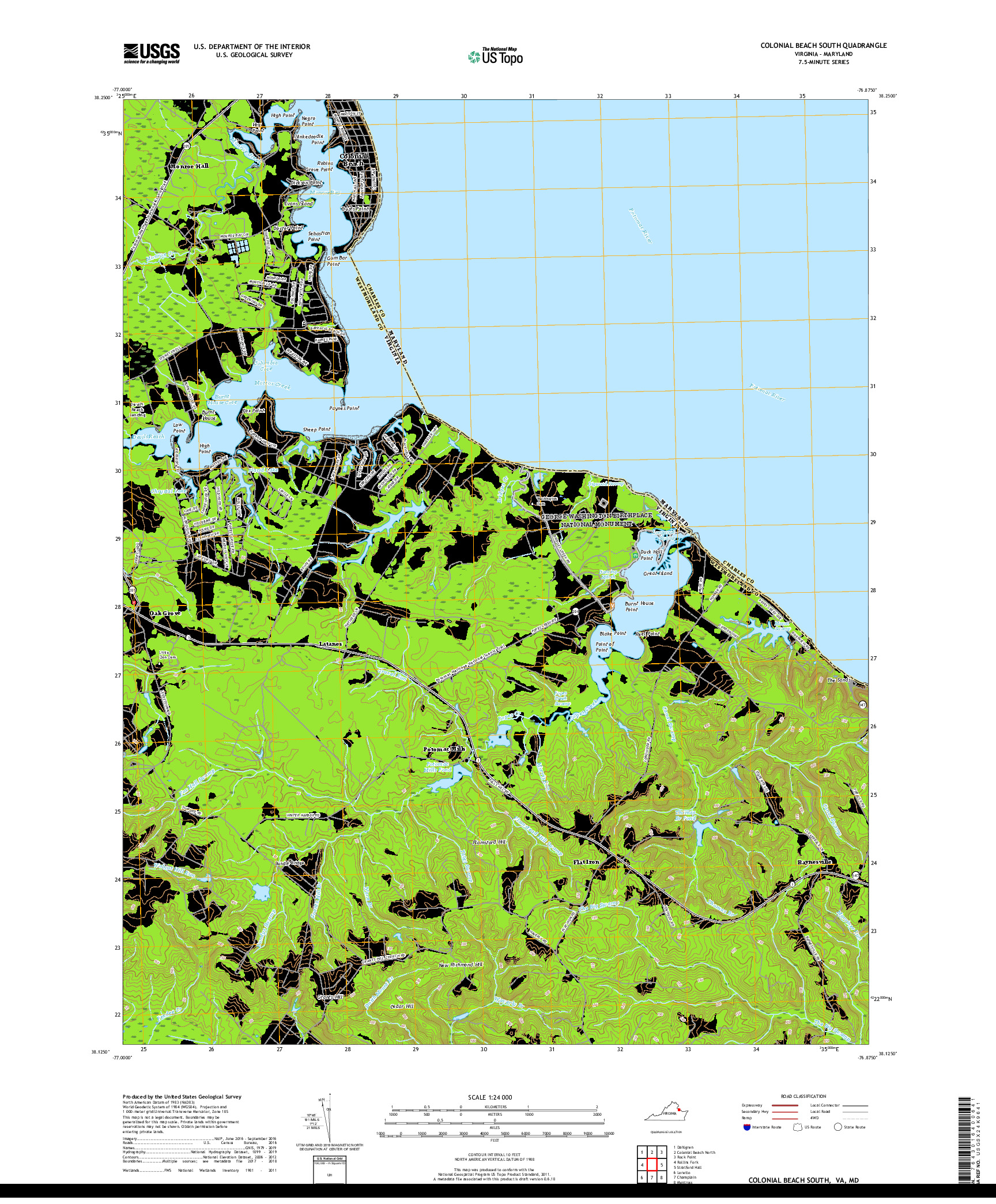 USGS US TOPO 7.5-MINUTE MAP FOR COLONIAL BEACH SOUTH, VA,MD 2019