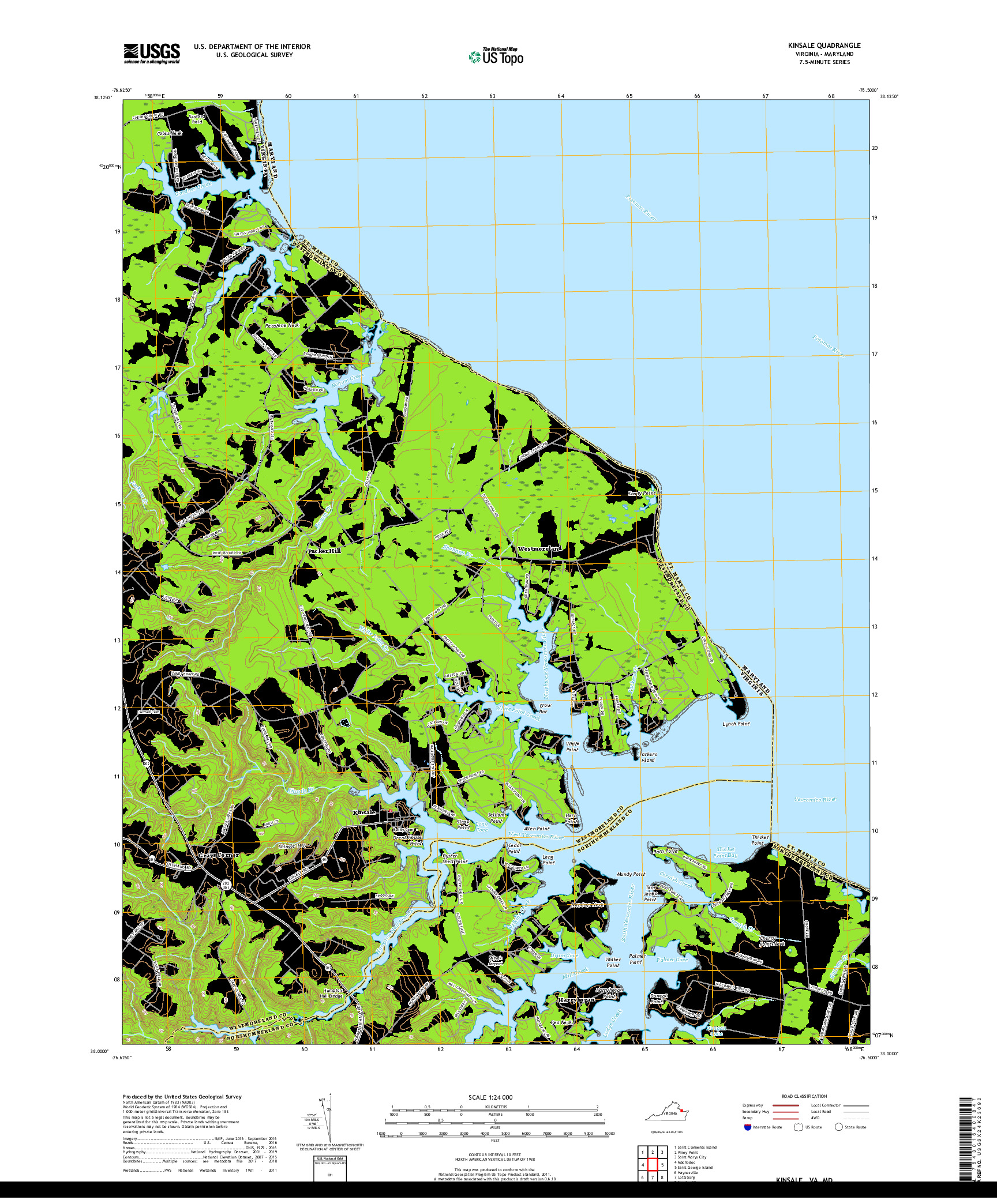 USGS US TOPO 7.5-MINUTE MAP FOR KINSALE, VA,MD 2019