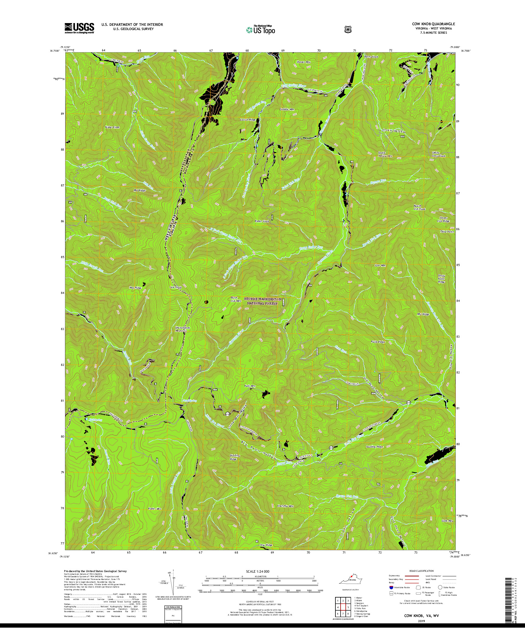 USGS US TOPO 7.5-MINUTE MAP FOR COW KNOB, VA,WV 2019