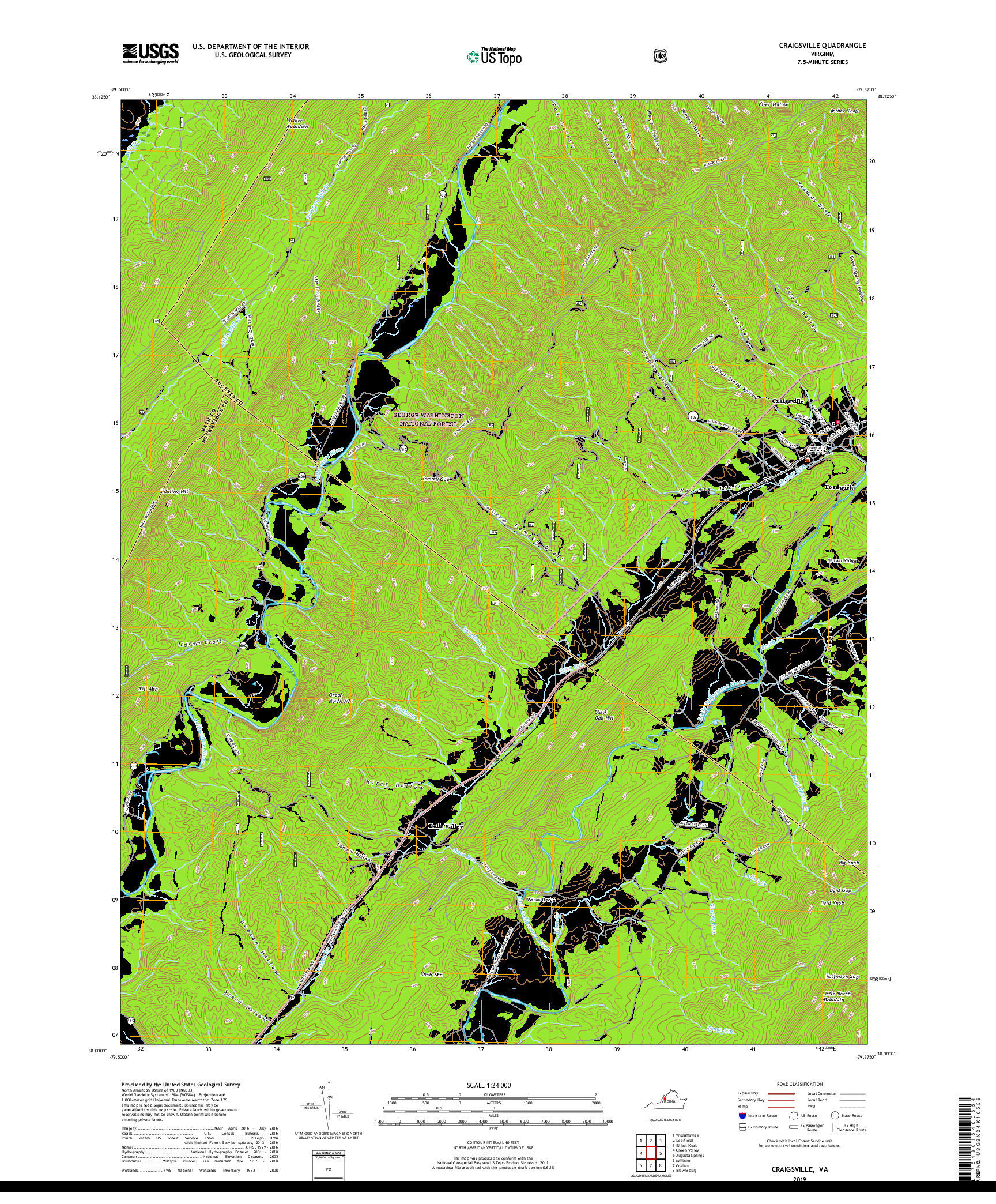 USGS US TOPO 7.5-MINUTE MAP FOR CRAIGSVILLE, VA 2019