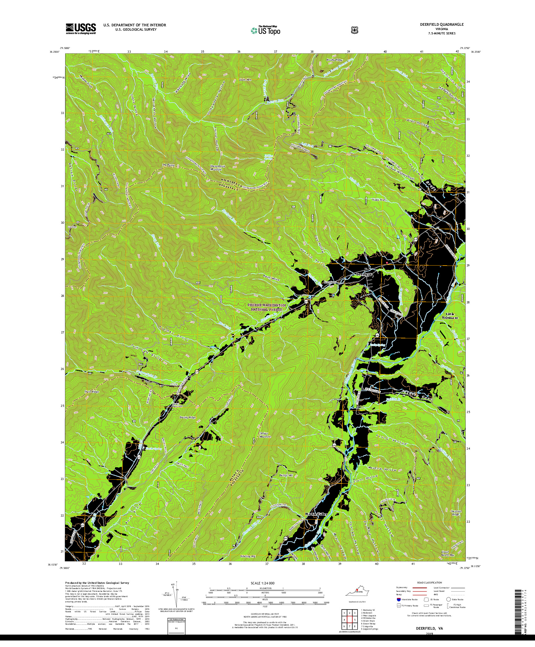 USGS US TOPO 7.5-MINUTE MAP FOR DEERFIELD, VA 2019