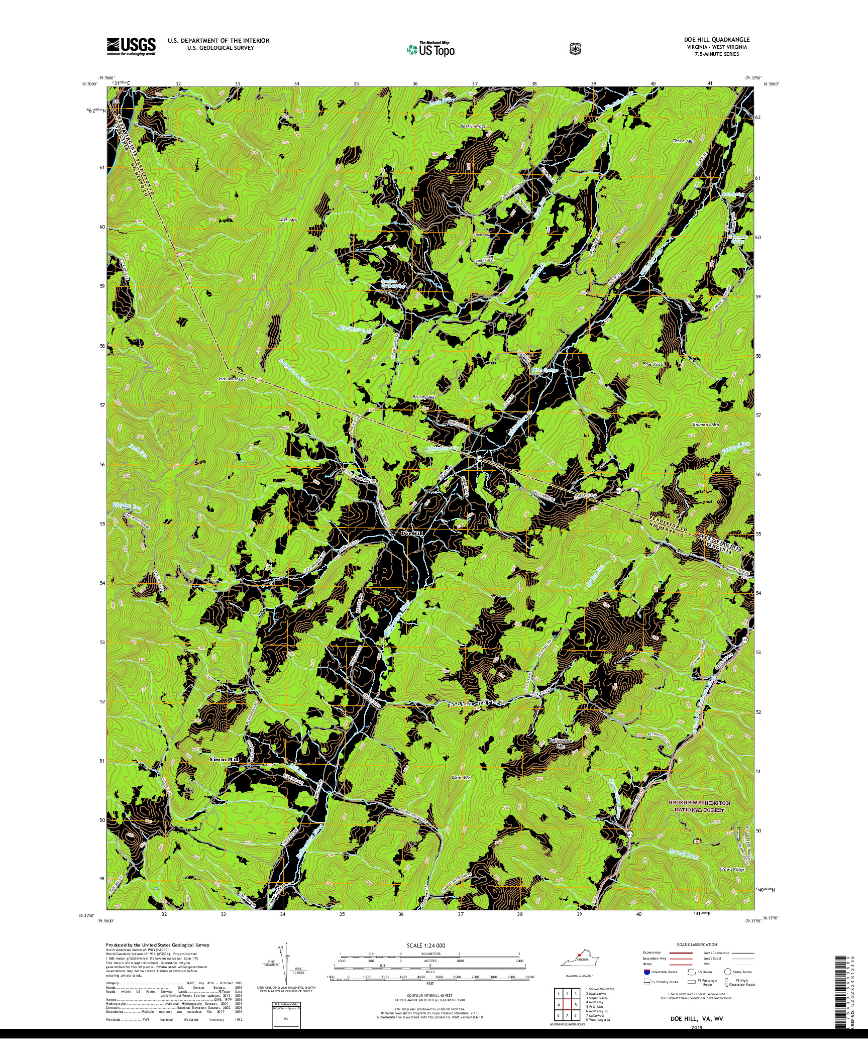 USGS US TOPO 7.5-MINUTE MAP FOR DOE HILL, VA,WV 2019