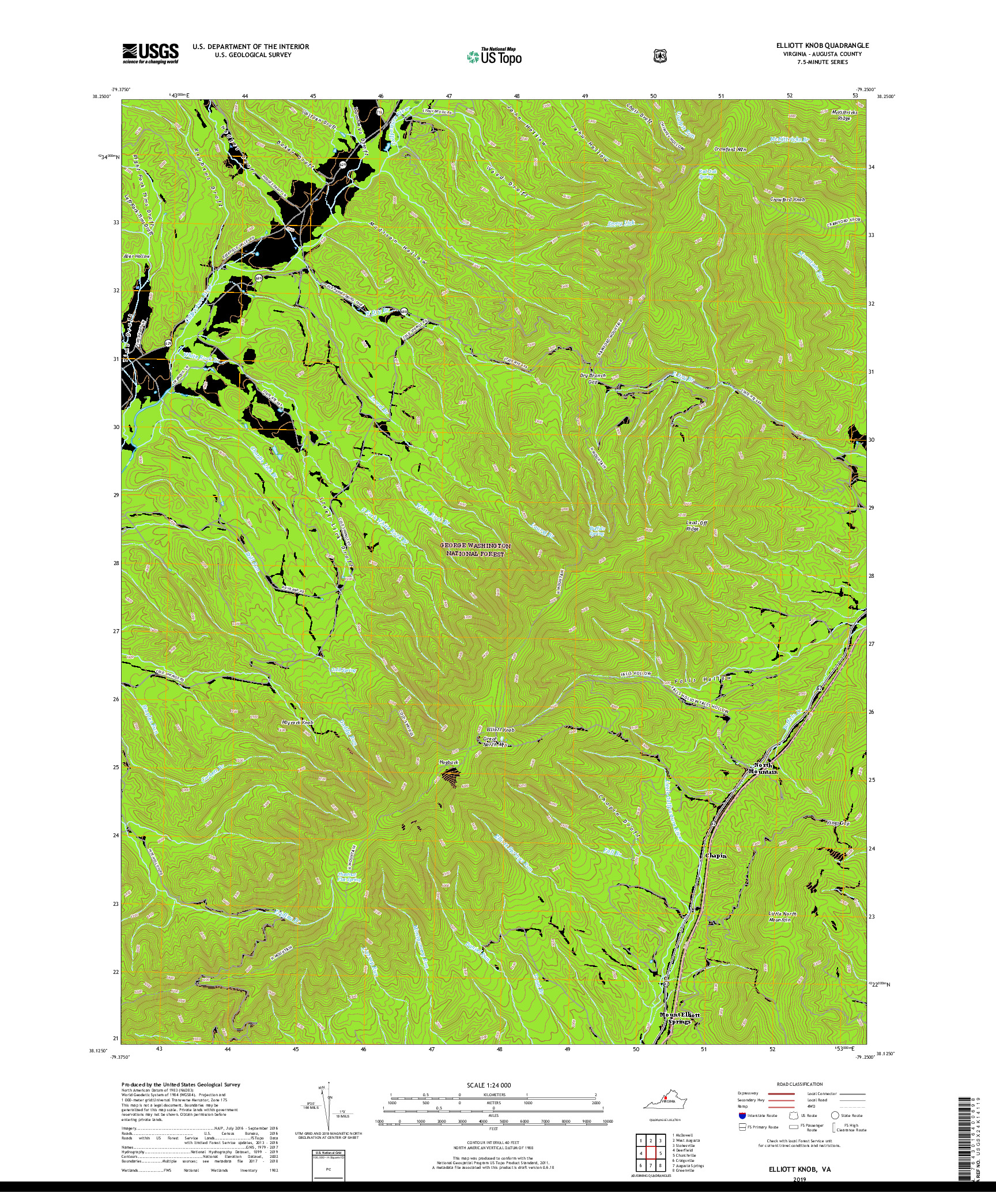 USGS US TOPO 7.5-MINUTE MAP FOR ELLIOTT KNOB, VA 2019