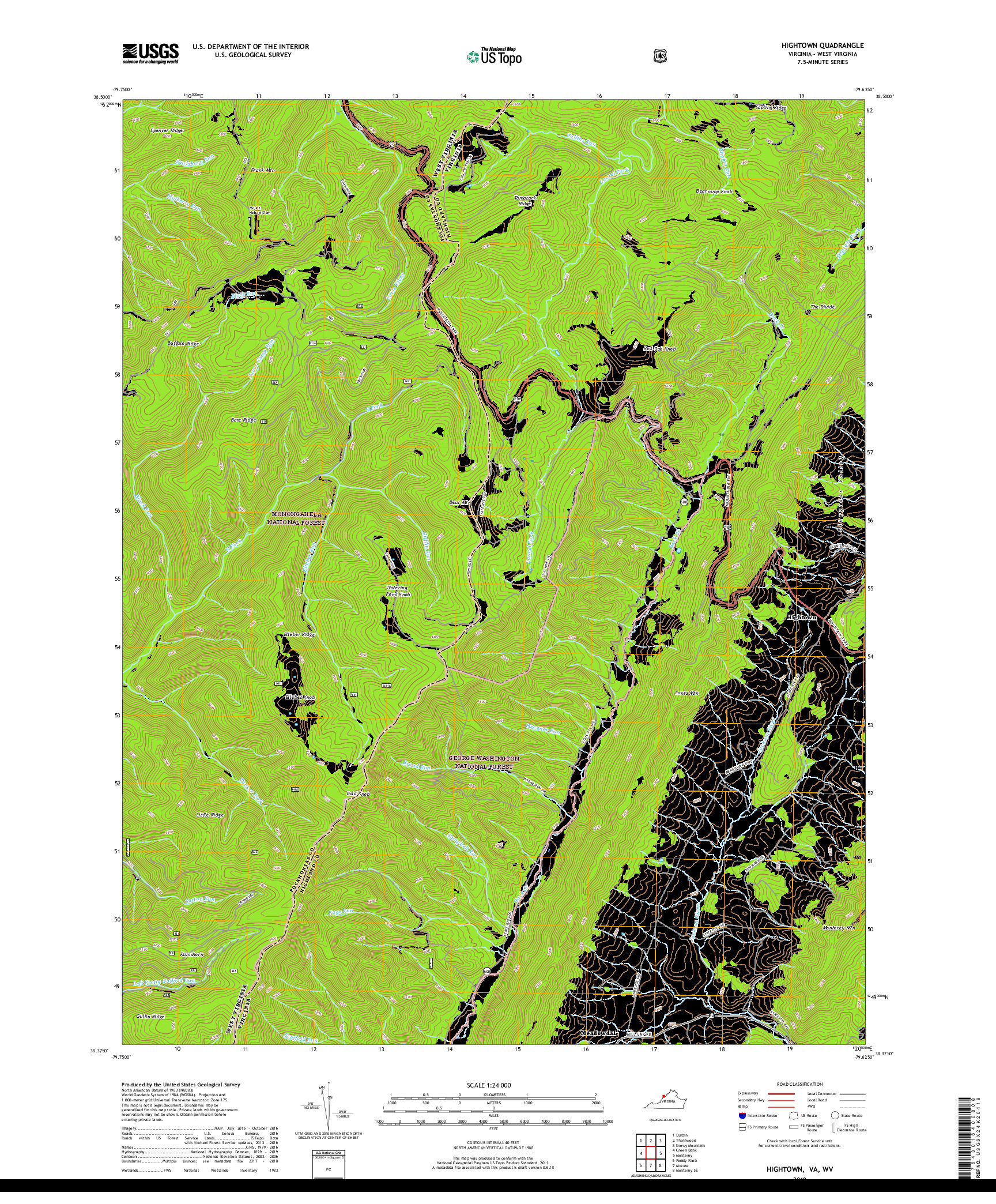 USGS US TOPO 7.5-MINUTE MAP FOR HIGHTOWN, VA,WV 2019
