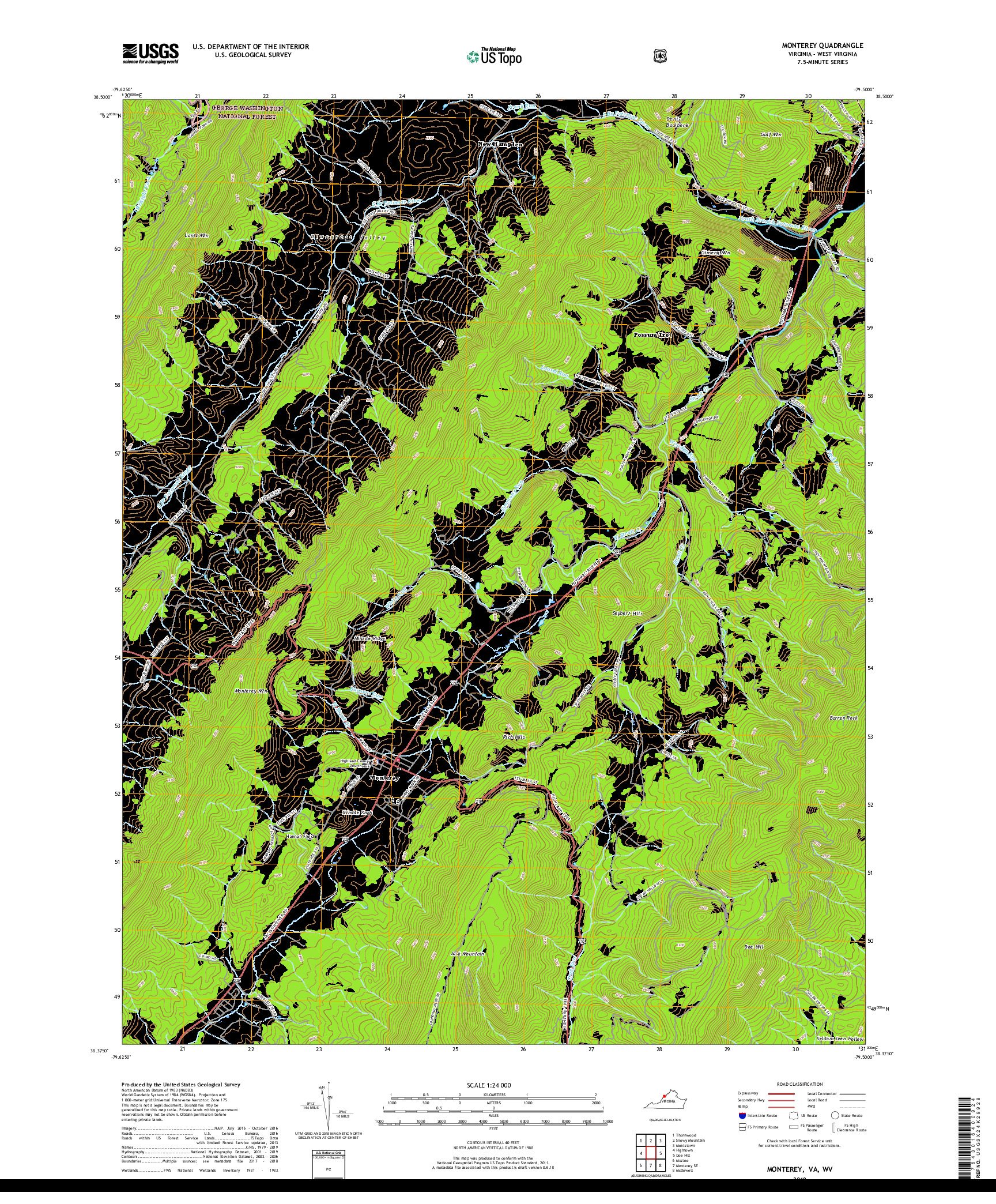 USGS US TOPO 7.5-MINUTE MAP FOR MONTEREY, VA,WV 2019