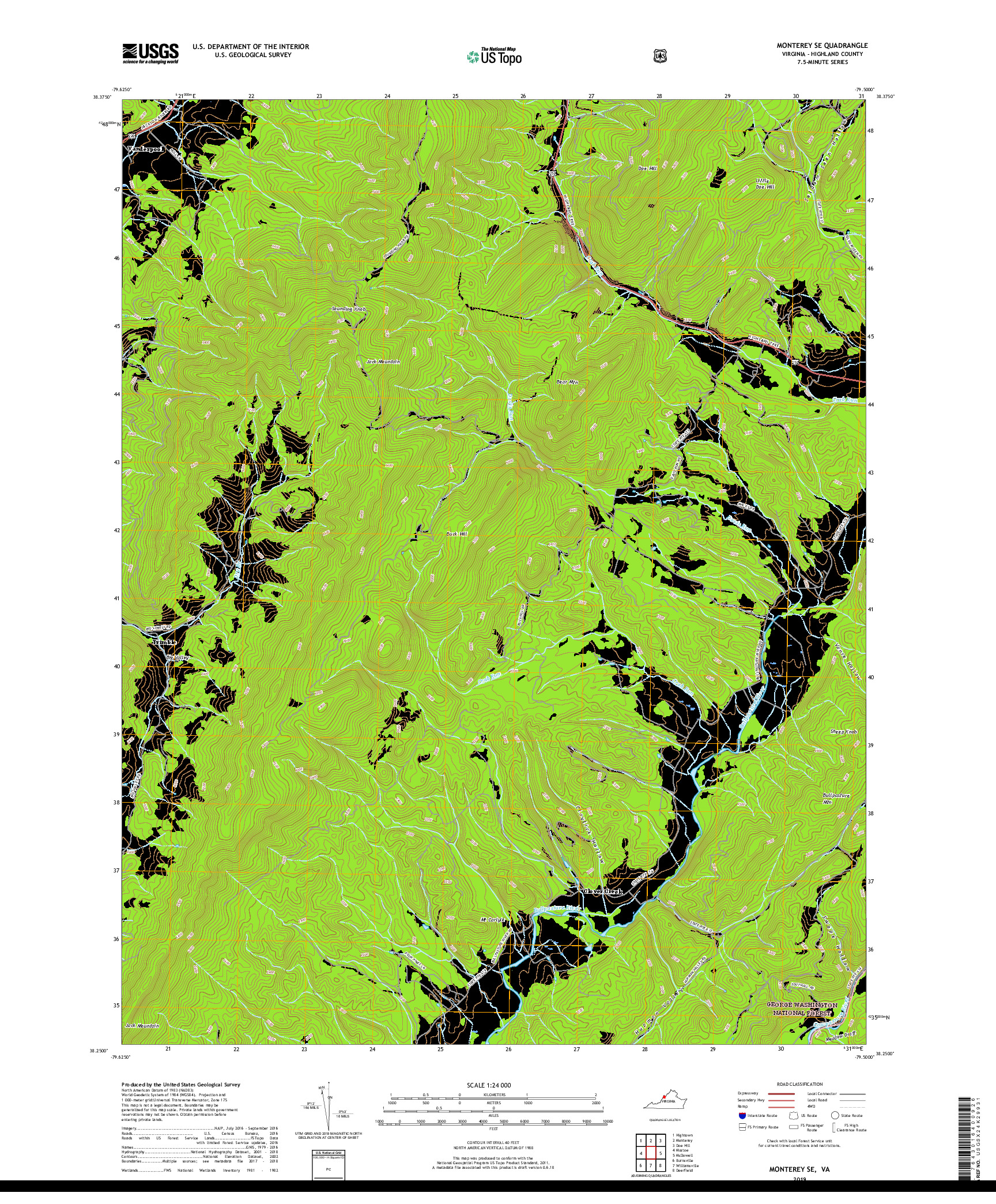 USGS US TOPO 7.5-MINUTE MAP FOR MONTEREY SE, VA 2019