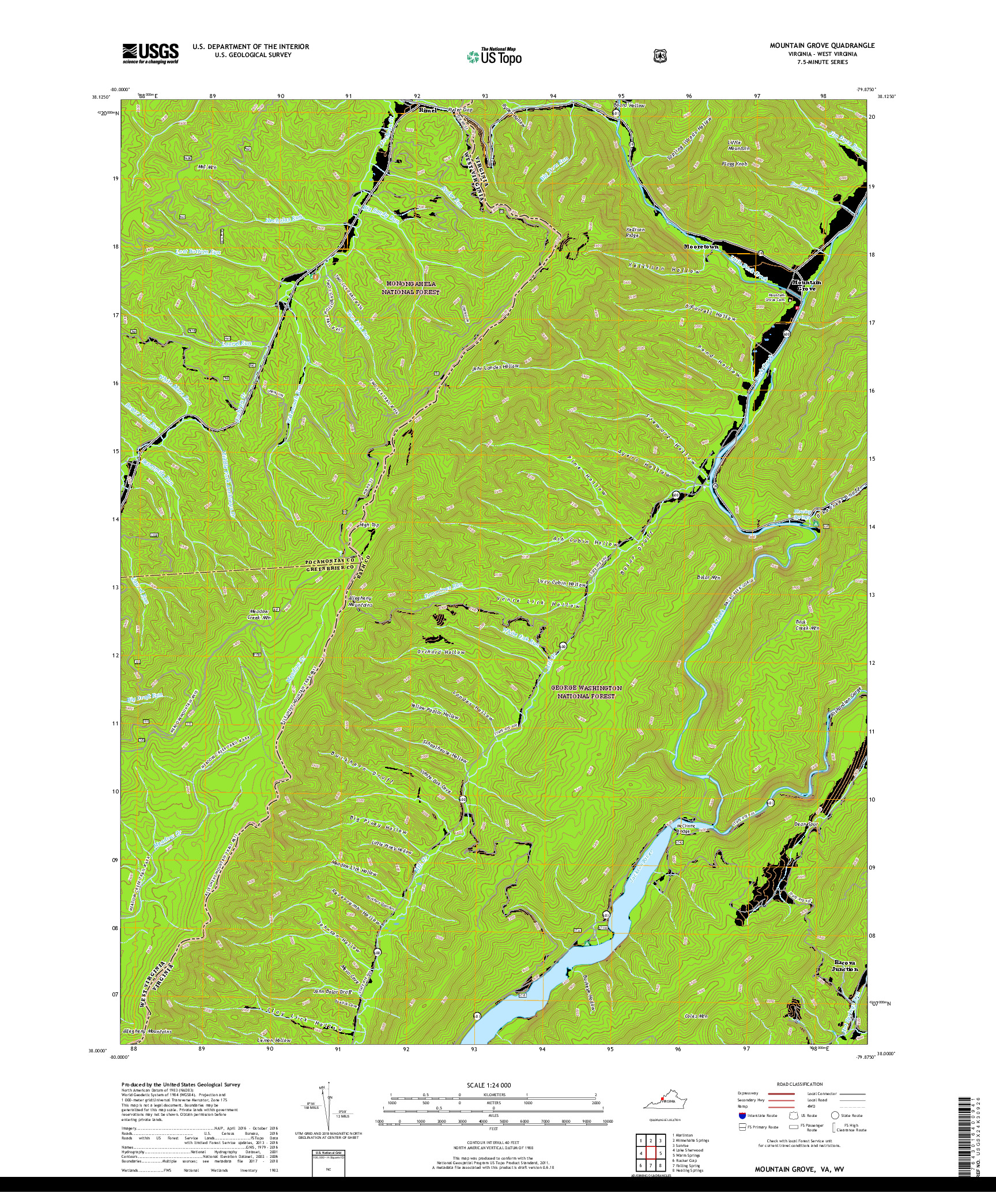 USGS US TOPO 7.5-MINUTE MAP FOR MOUNTAIN GROVE, VA,WV 2019