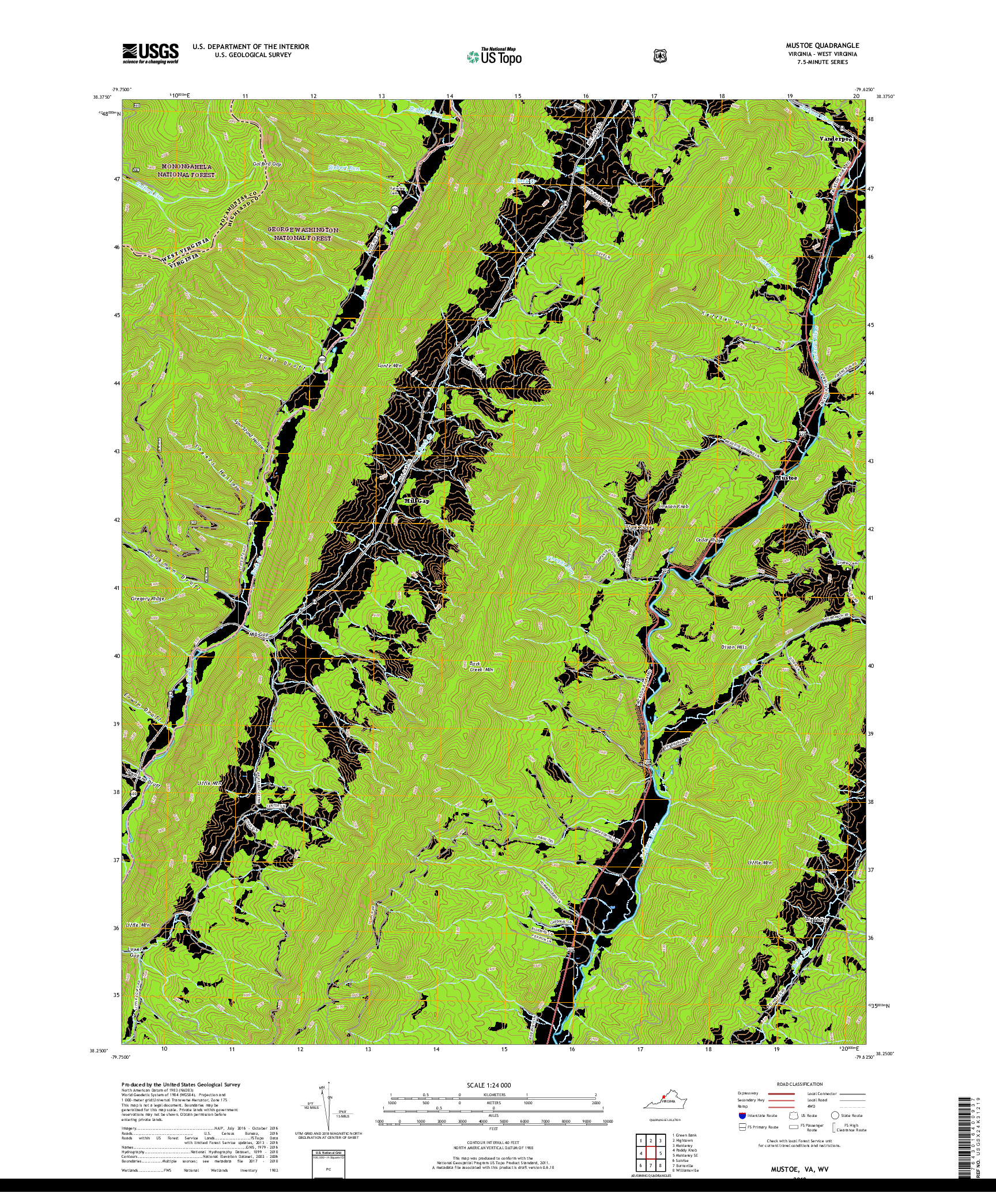 USGS US TOPO 7.5-MINUTE MAP FOR MUSTOE, VA,WV 2019