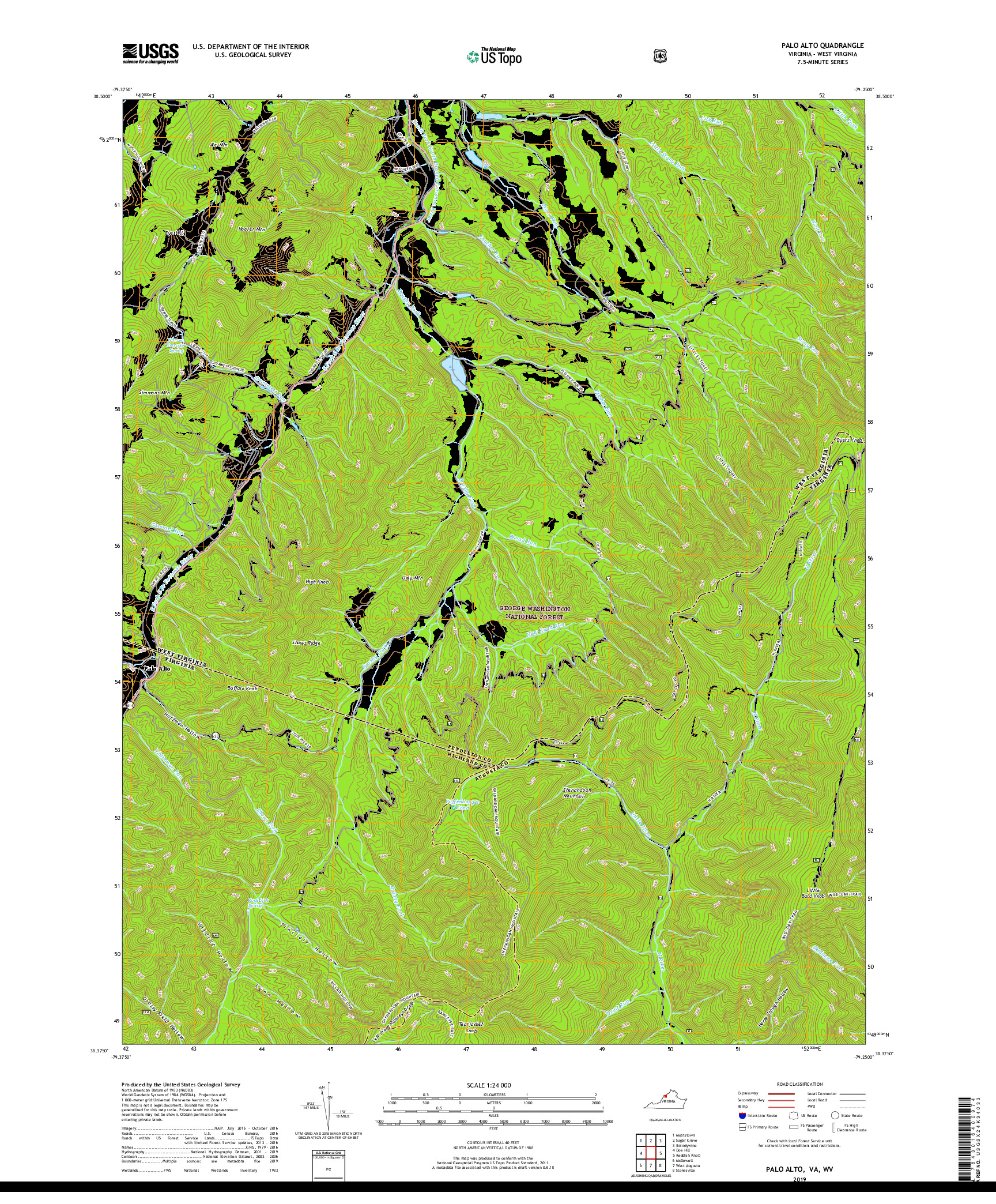 USGS US TOPO 7.5-MINUTE MAP FOR PALO ALTO, VA,WV 2019