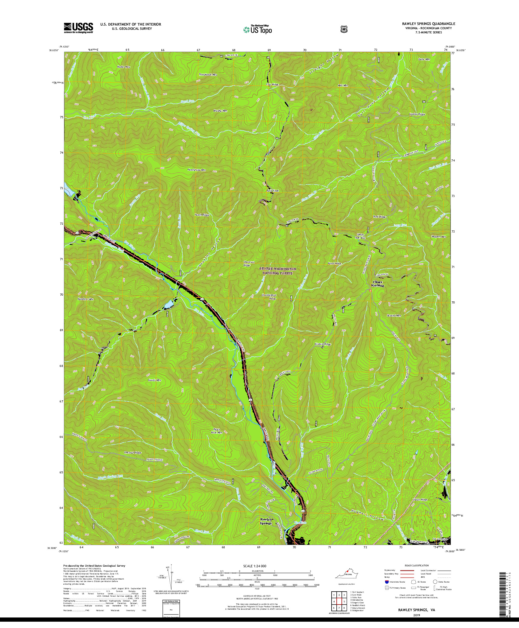 USGS US TOPO 7.5-MINUTE MAP FOR RAWLEY SPRINGS, VA 2019