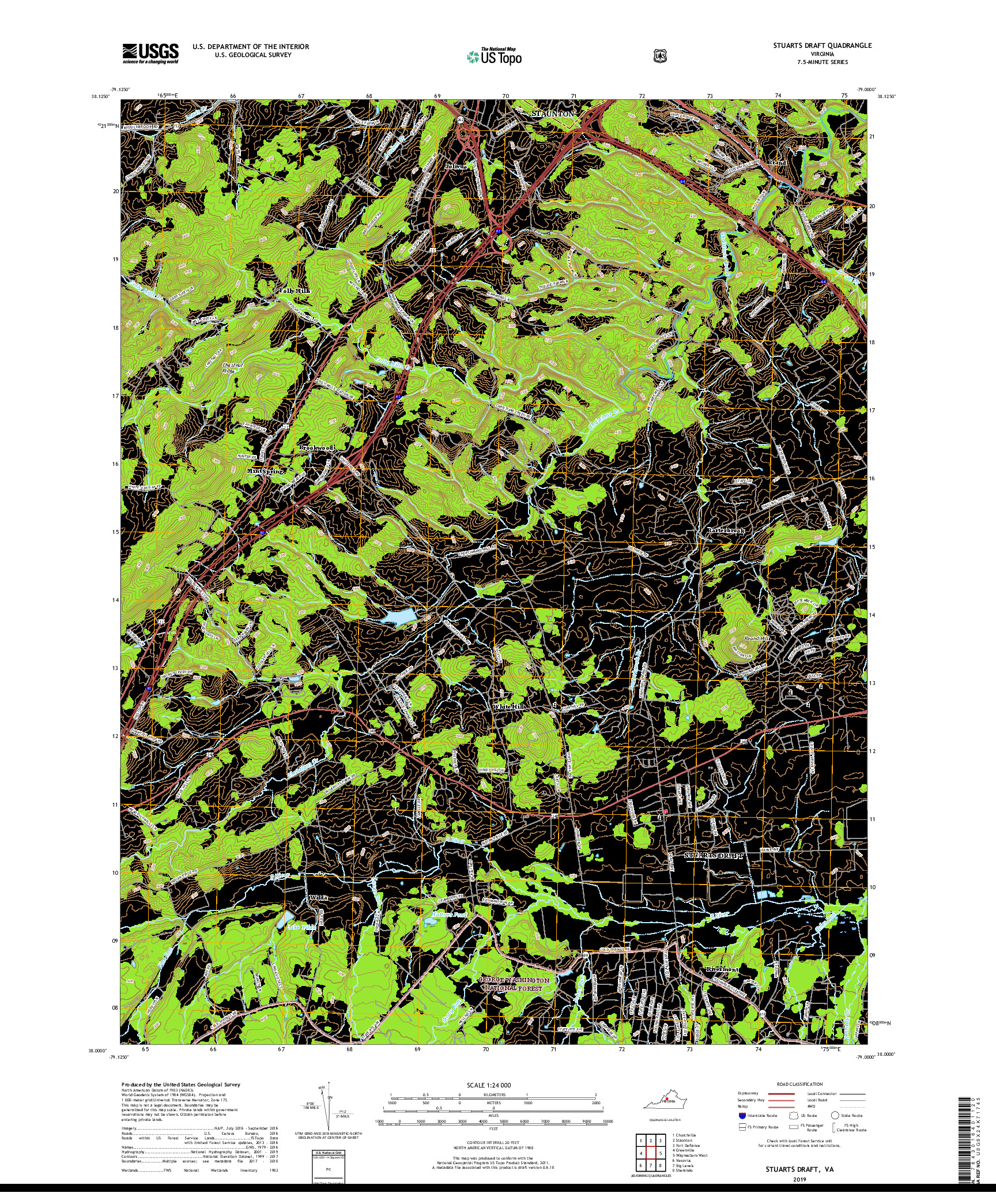 USGS US TOPO 7.5-MINUTE MAP FOR STUARTS DRAFT, VA 2019