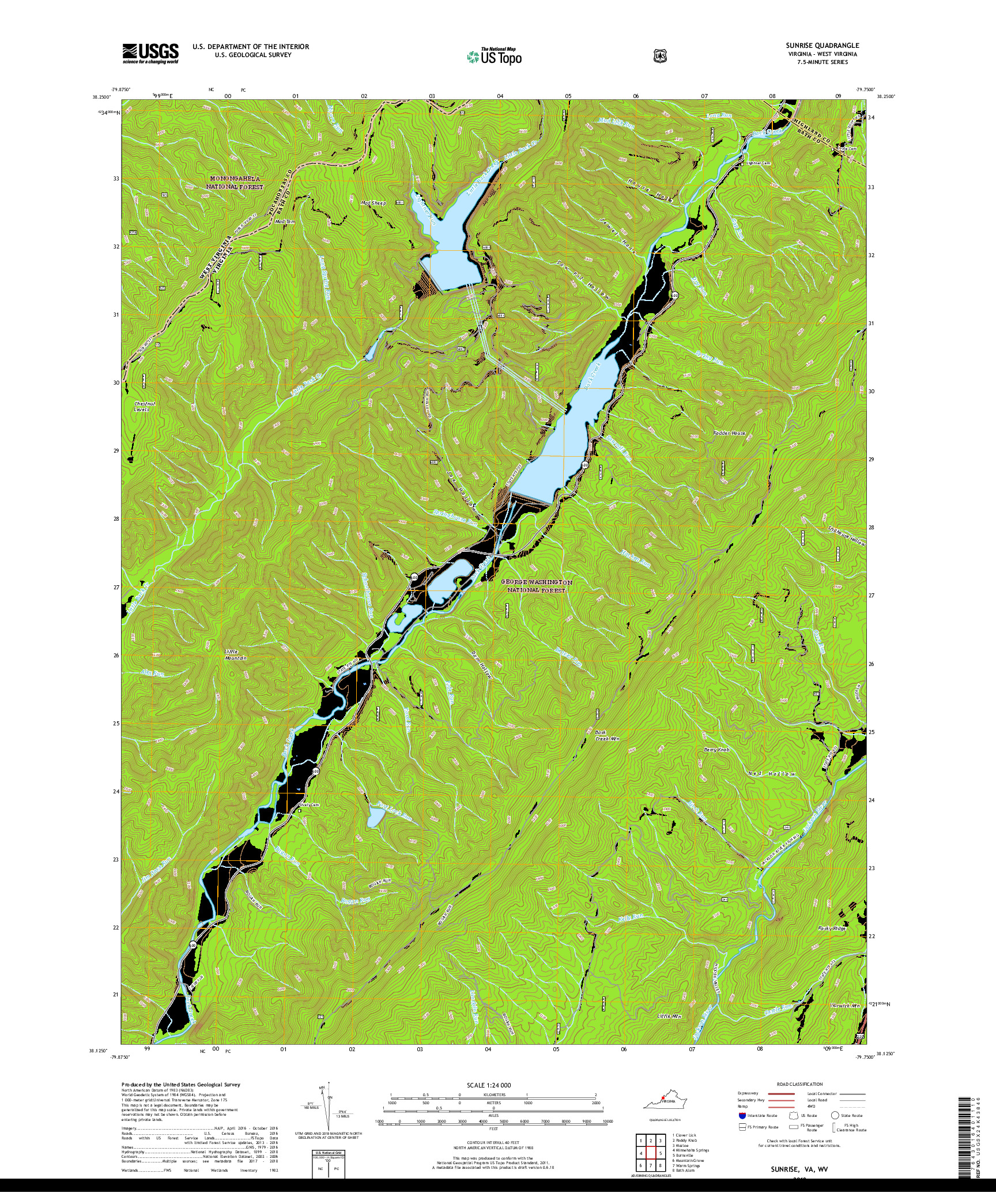 USGS US TOPO 7.5-MINUTE MAP FOR SUNRISE, VA,WV 2019
