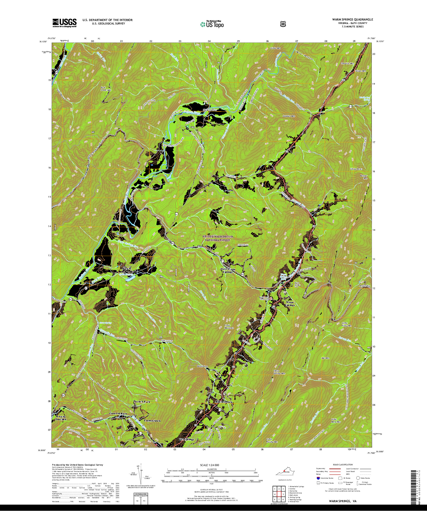 USGS US TOPO 7.5-MINUTE MAP FOR WARM SPRINGS, VA 2019