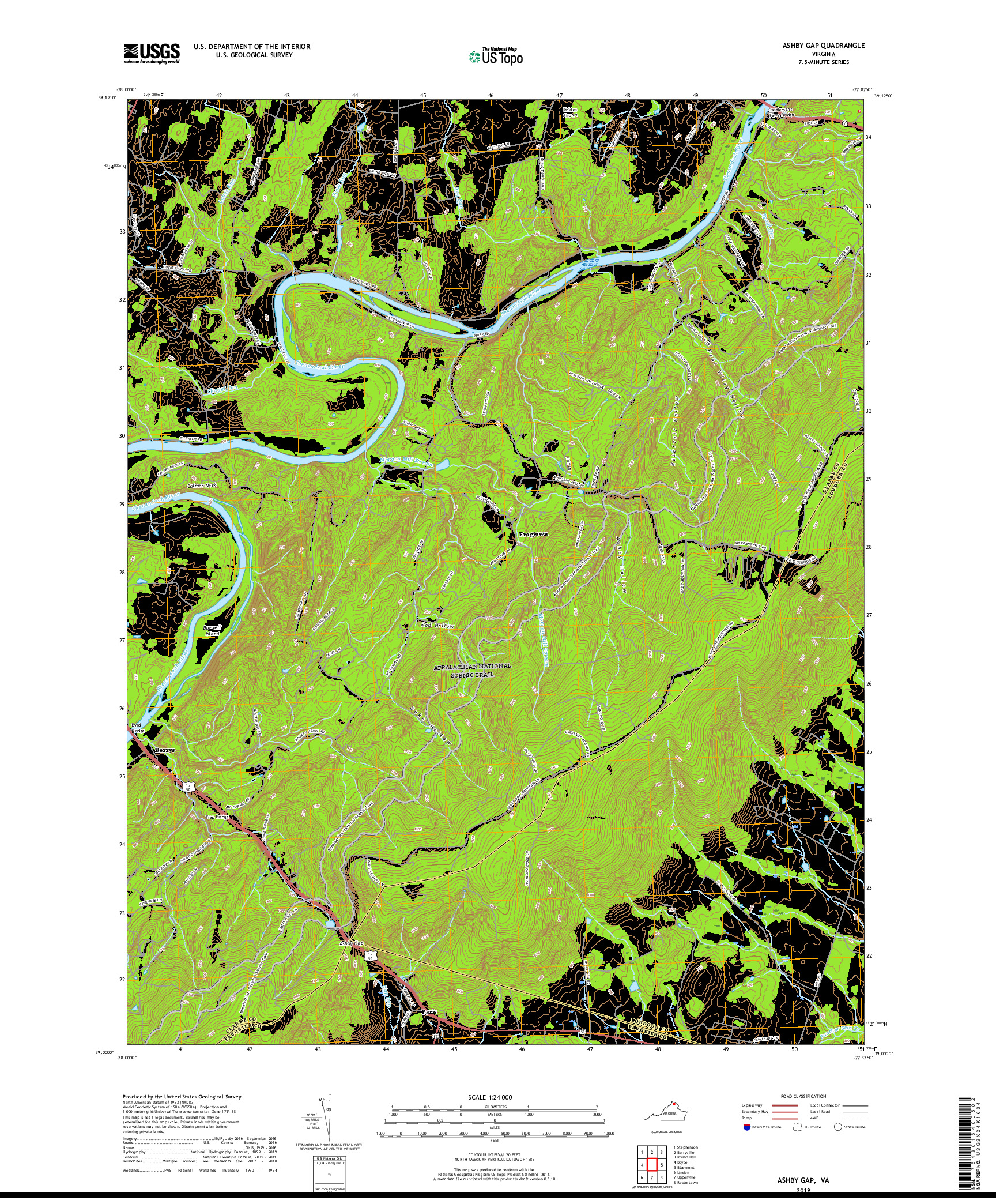USGS US TOPO 7.5-MINUTE MAP FOR ASHBY GAP, VA 2019