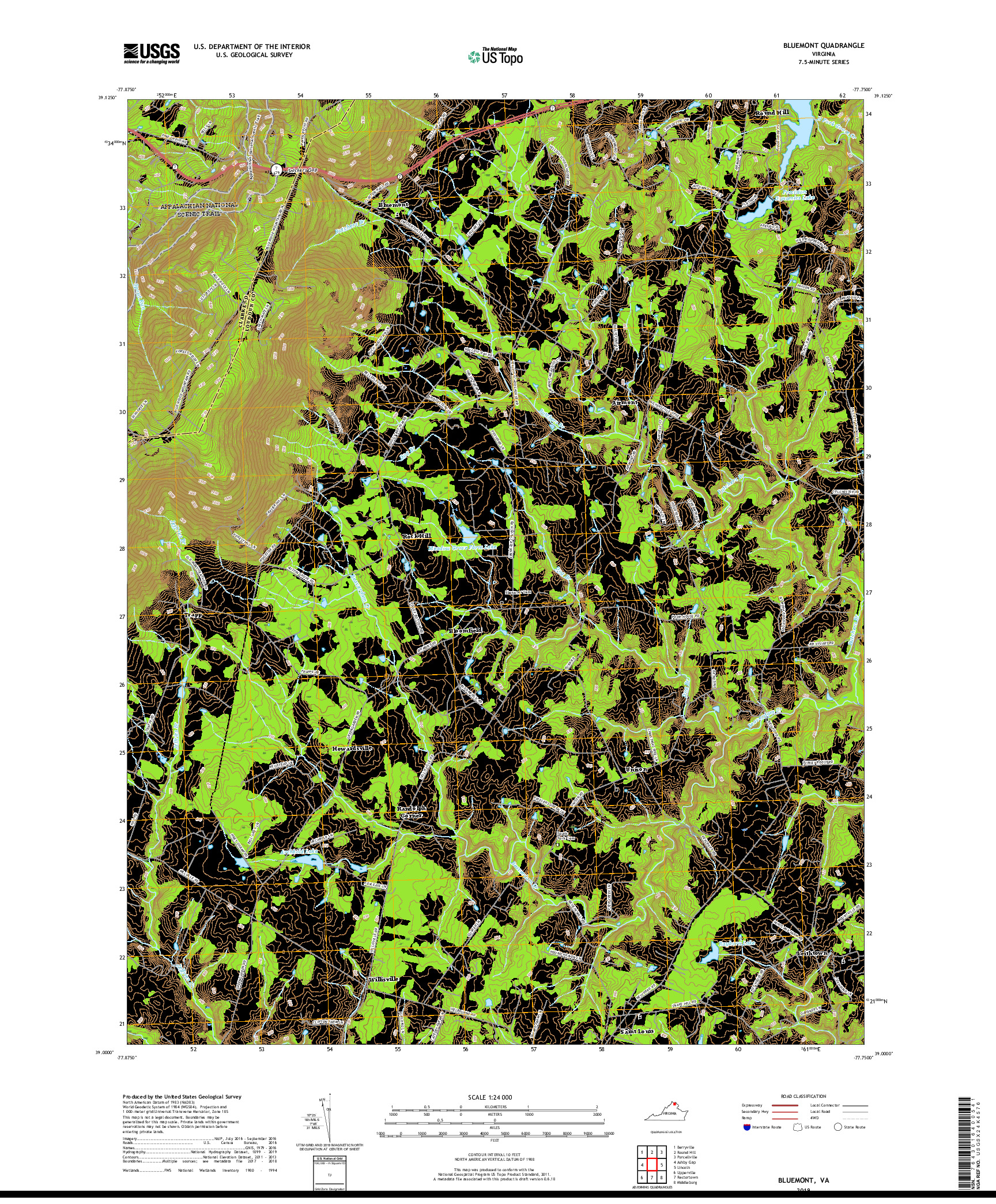 USGS US TOPO 7.5-MINUTE MAP FOR BLUEMONT, VA 2019