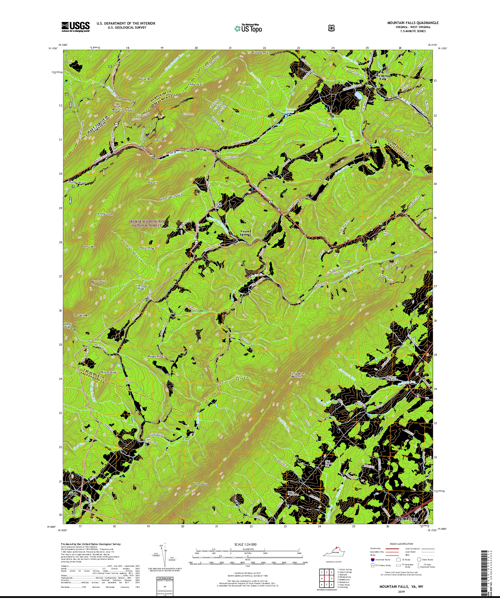 USGS US TOPO 7.5-MINUTE MAP FOR MOUNTAIN FALLS, VA,WV 2019