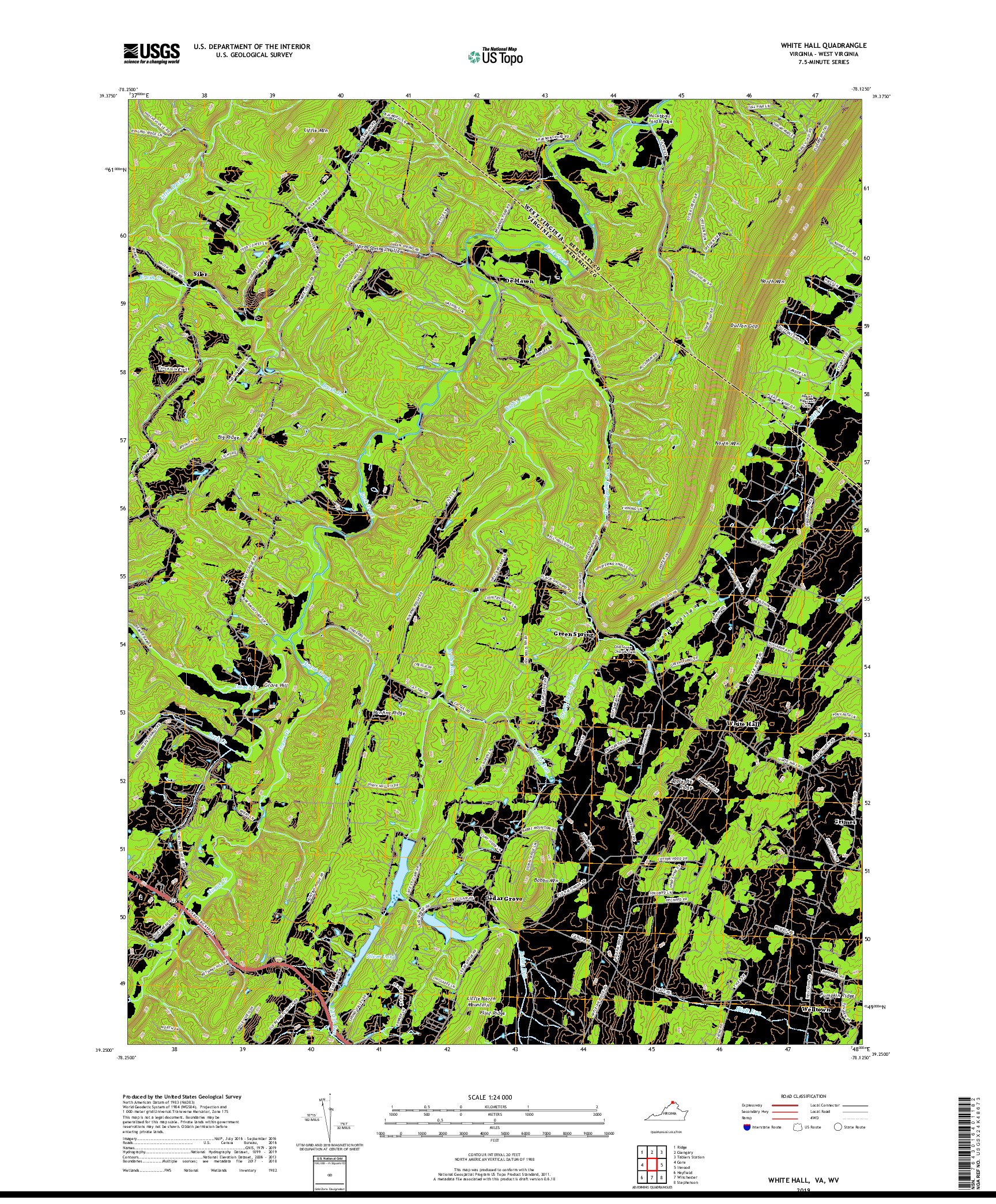 USGS US TOPO 7.5-MINUTE MAP FOR WHITE HALL, VA,WV 2019